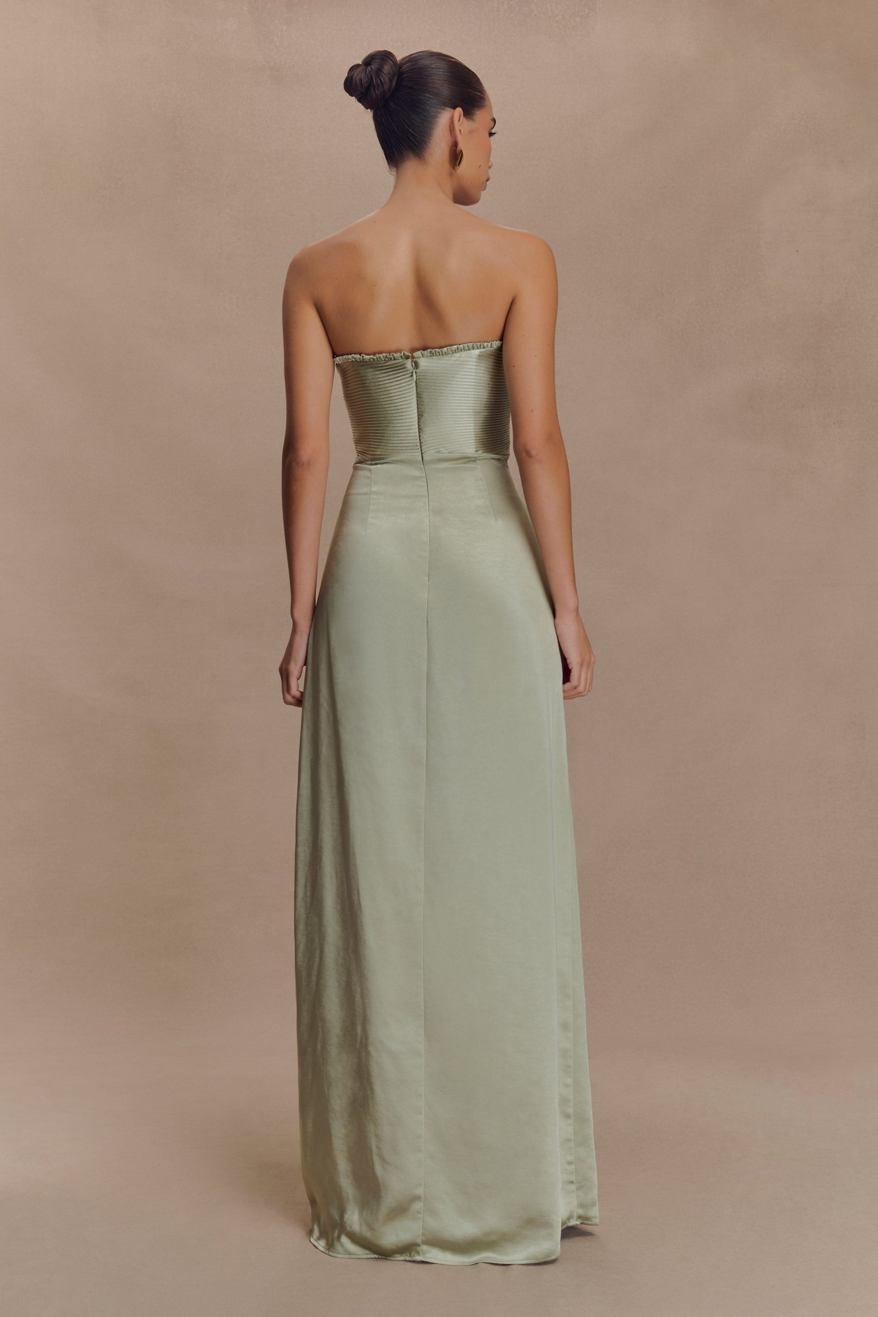 Larissa Satin Maxi Dress With Ruched Petals - Sage - Image 2