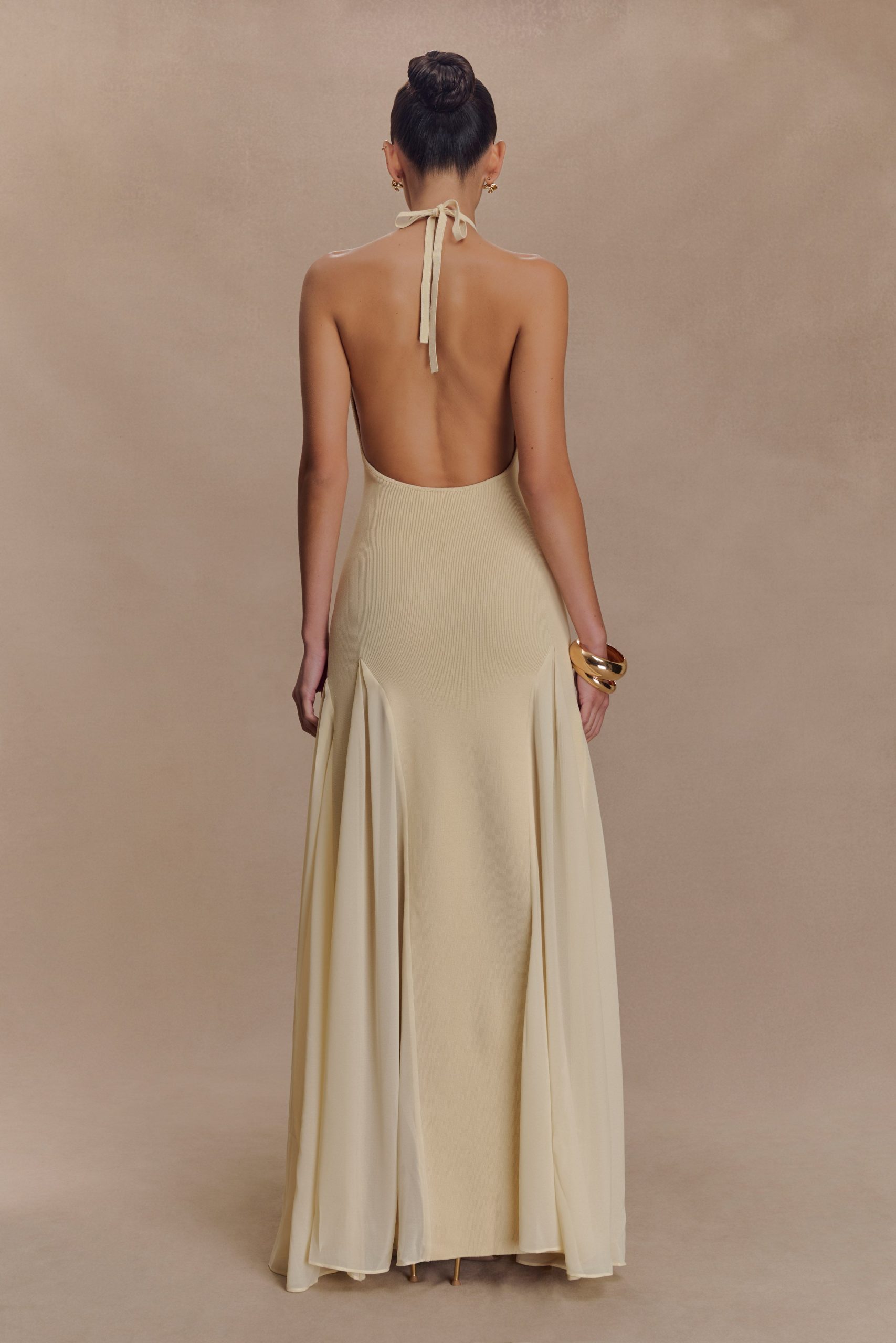 Soleil Knit And Mesh Halter Maxi Dress - Cream - Image 2