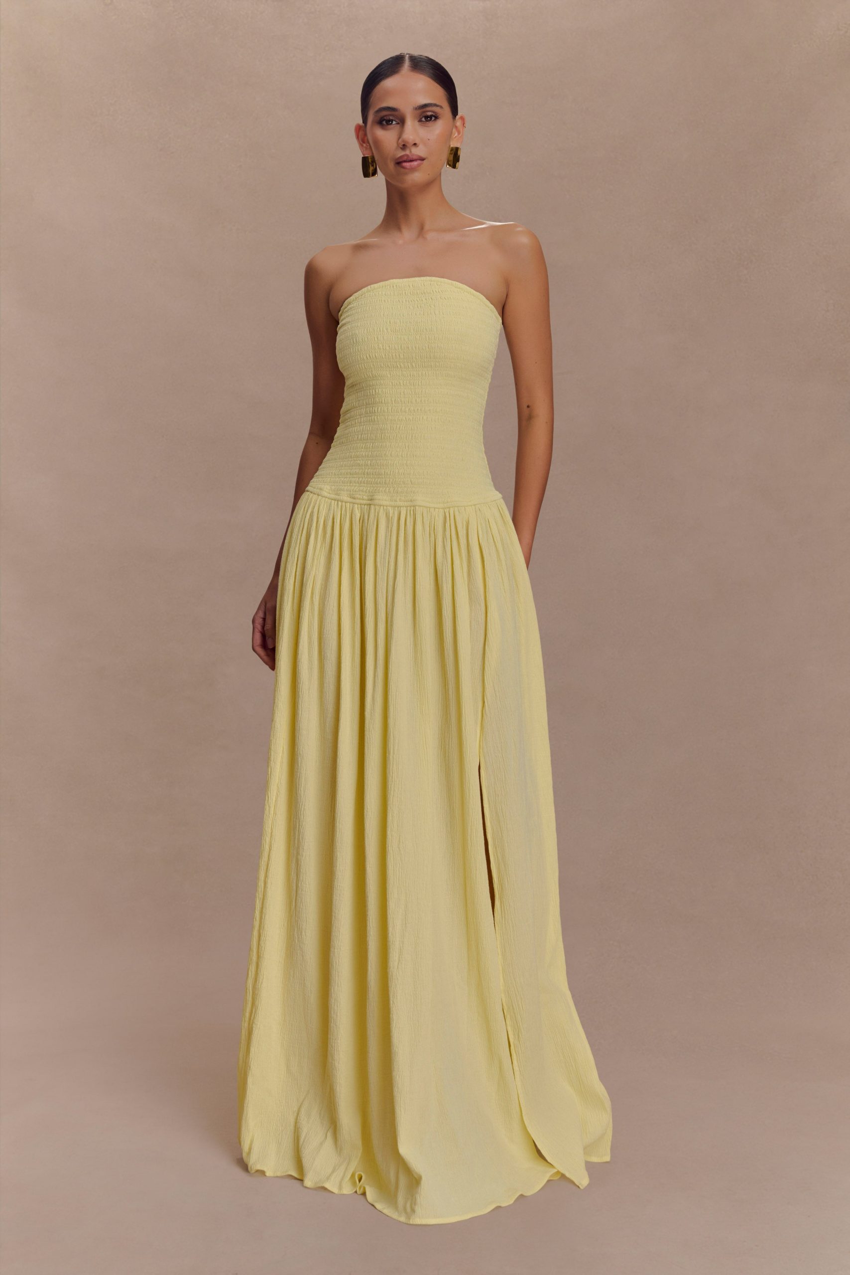 Maureen Cotton Shirring Maxi Dress - Lemon - Image 5