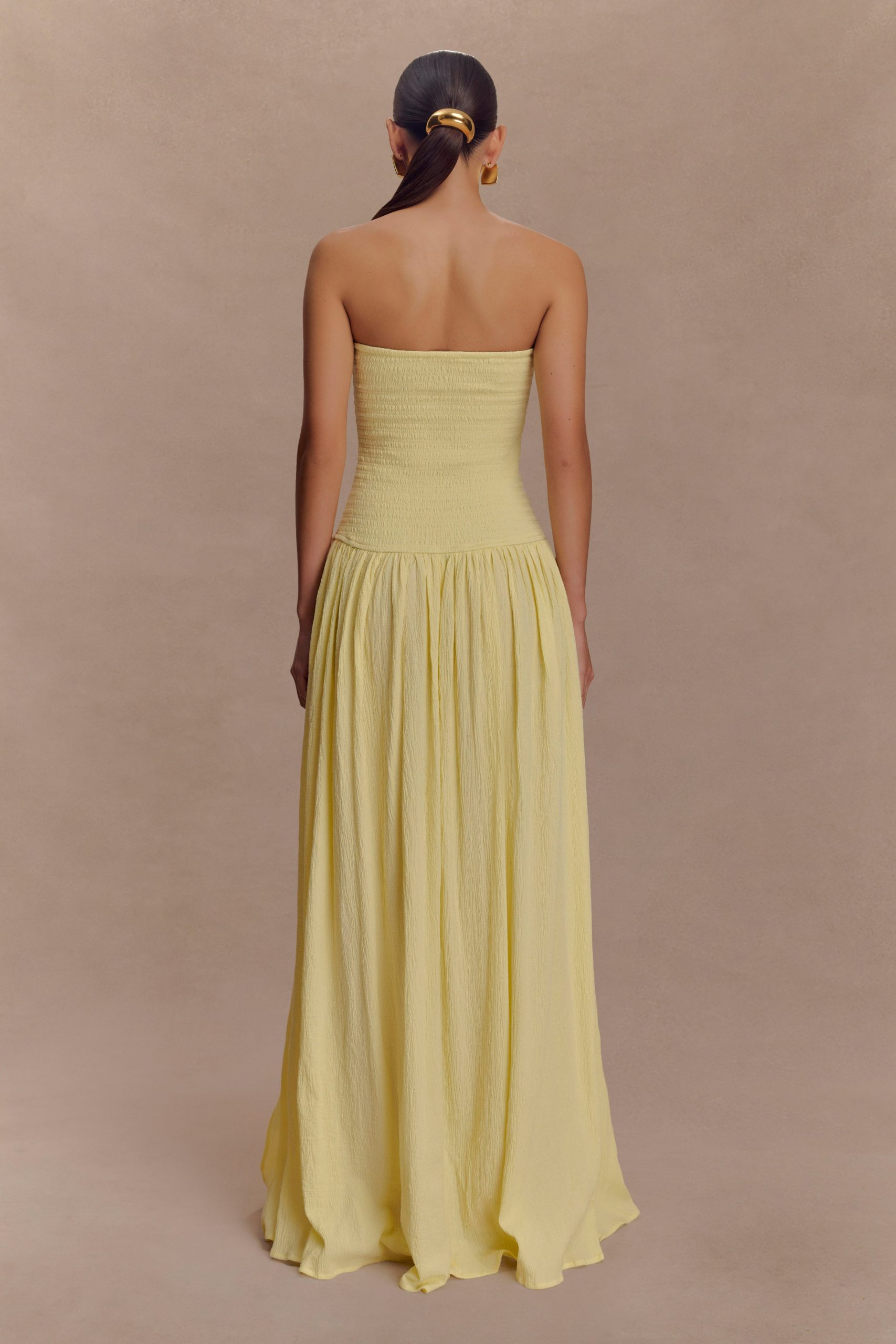 Maureen Cotton Shirring Maxi Dress - Lemon - Image 2
