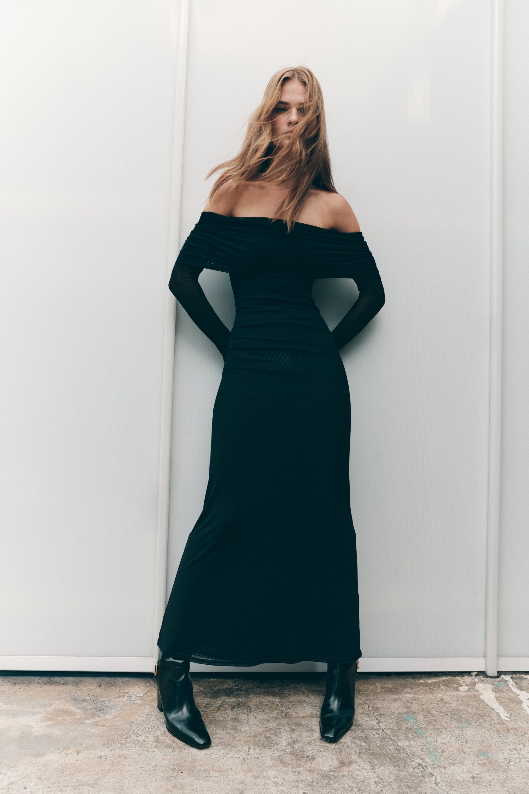 Josie Off Shoulder Mesh Maxi Dress - Black - Image 6