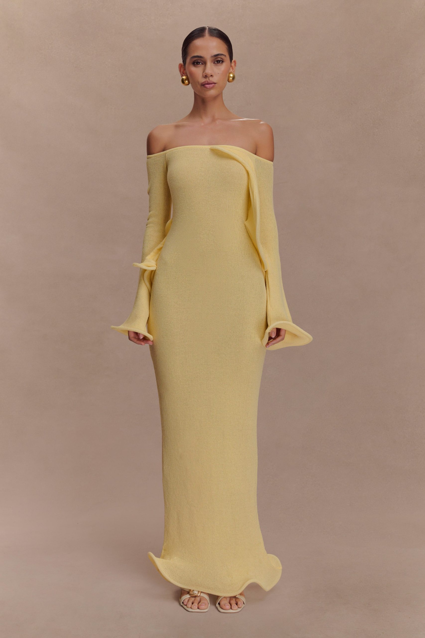 Sandrine Off Shoulder Knit Maxi Dress - Lemon - Image 2