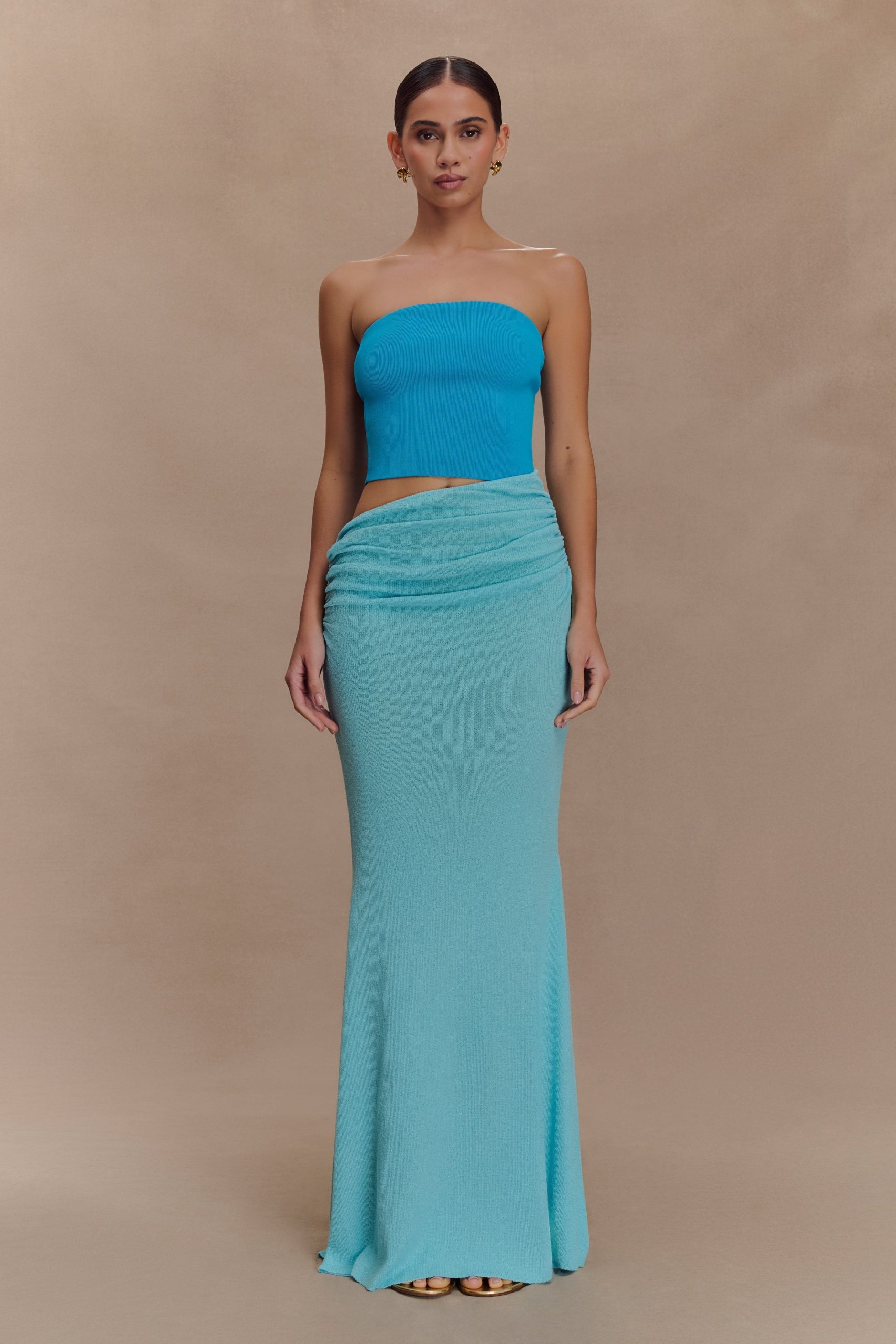 Jasiel Strapless Knit Maxi Dress - Cyan Blue - Image 5