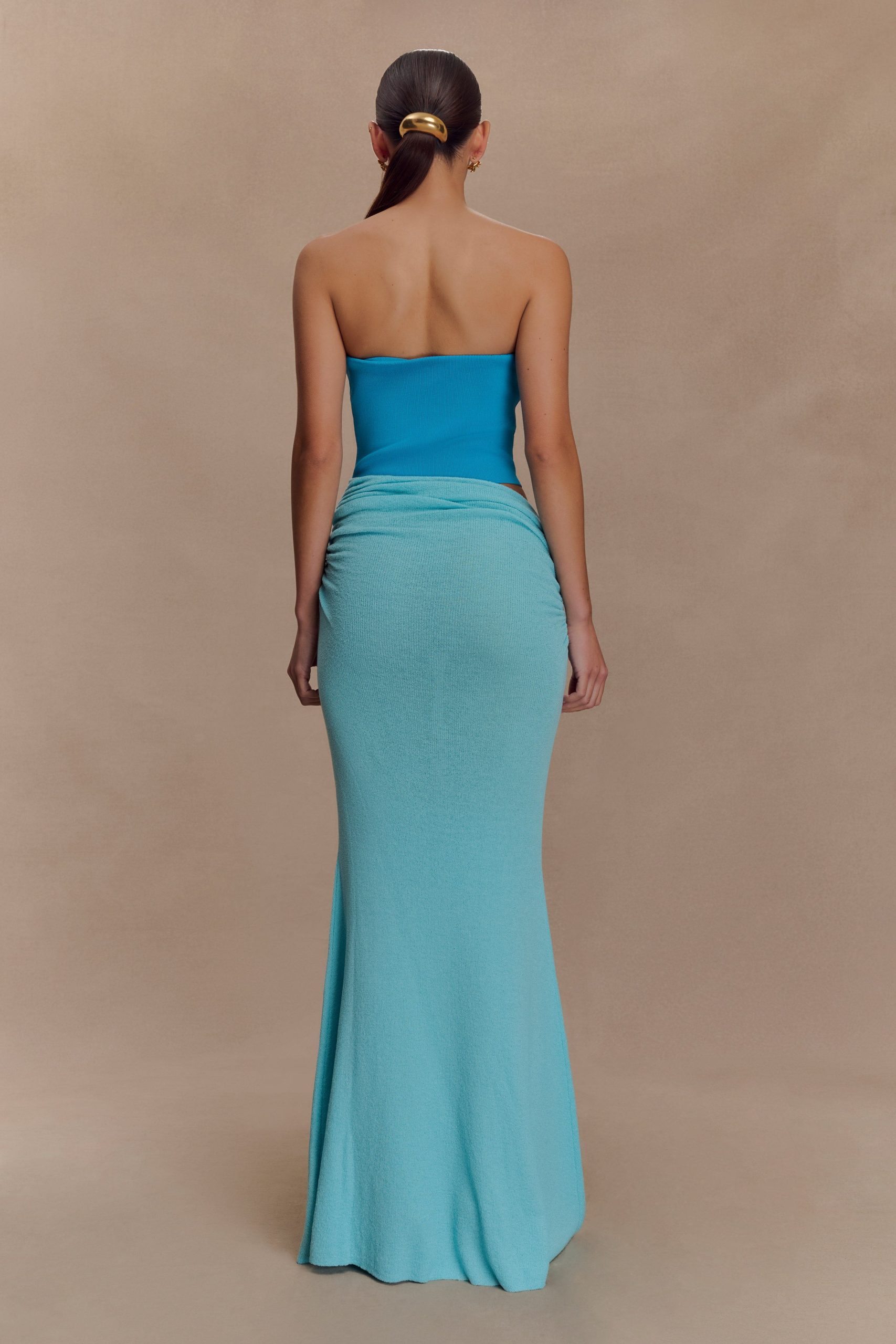 Jasiel Strapless Knit Maxi Dress - Cyan Blue - Image 2