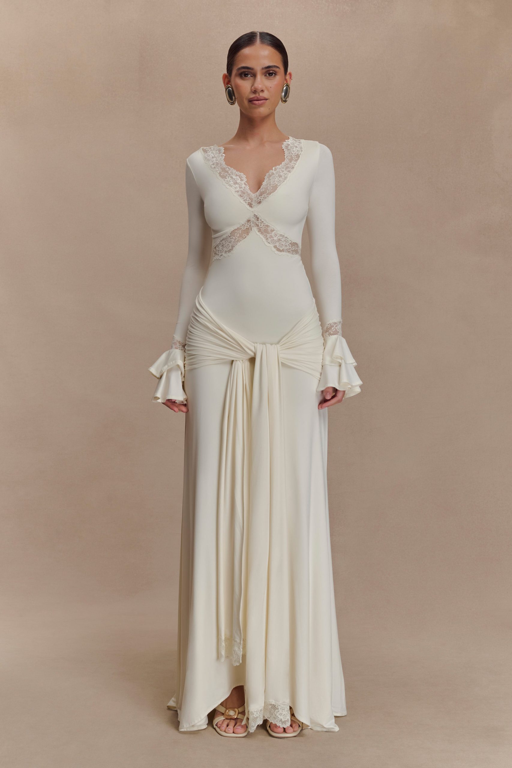 Electra Slinky Lace Maxi Dress - Ivory - Image 2