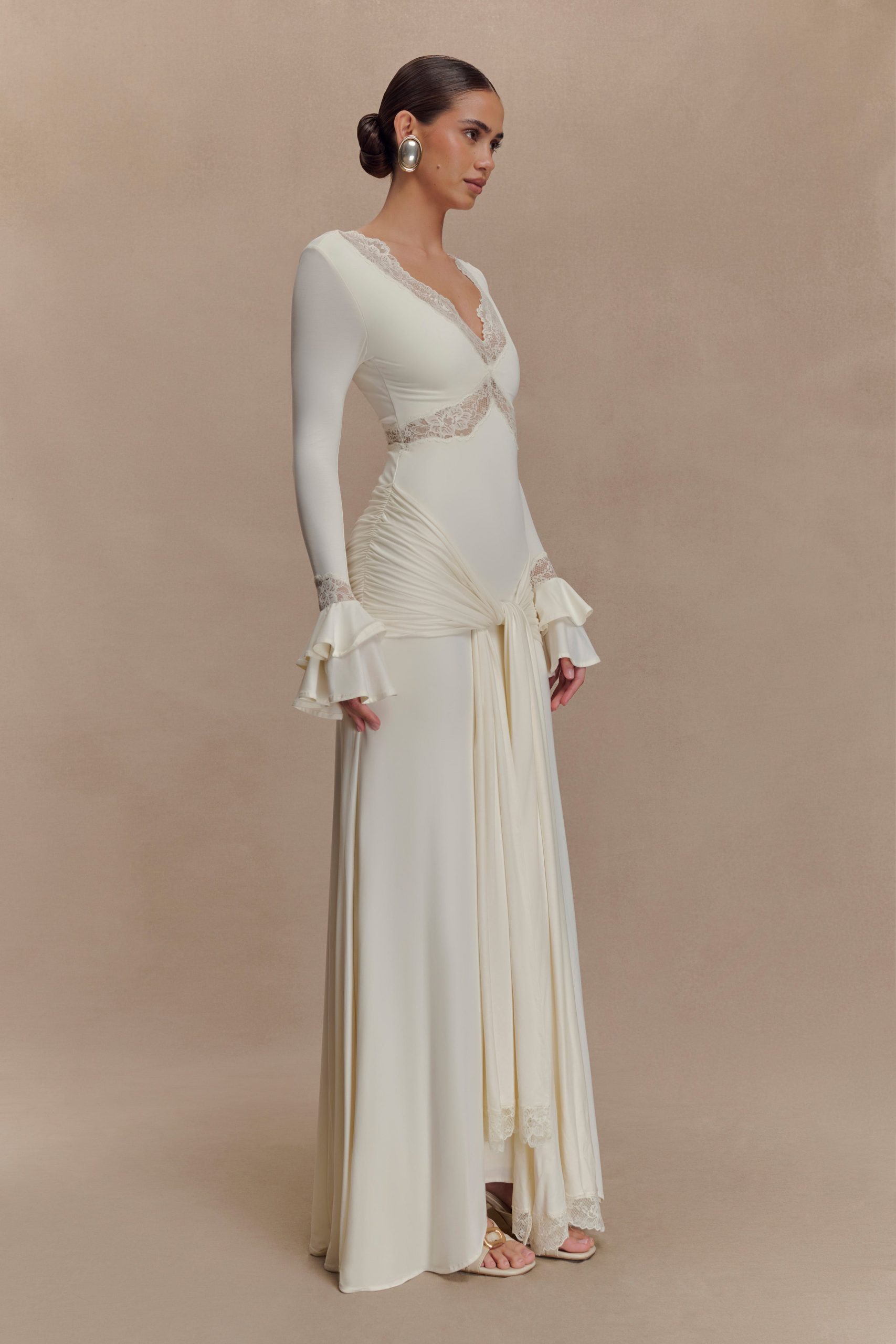Electra Slinky Lace Maxi Dress - Ivory - Image 5
