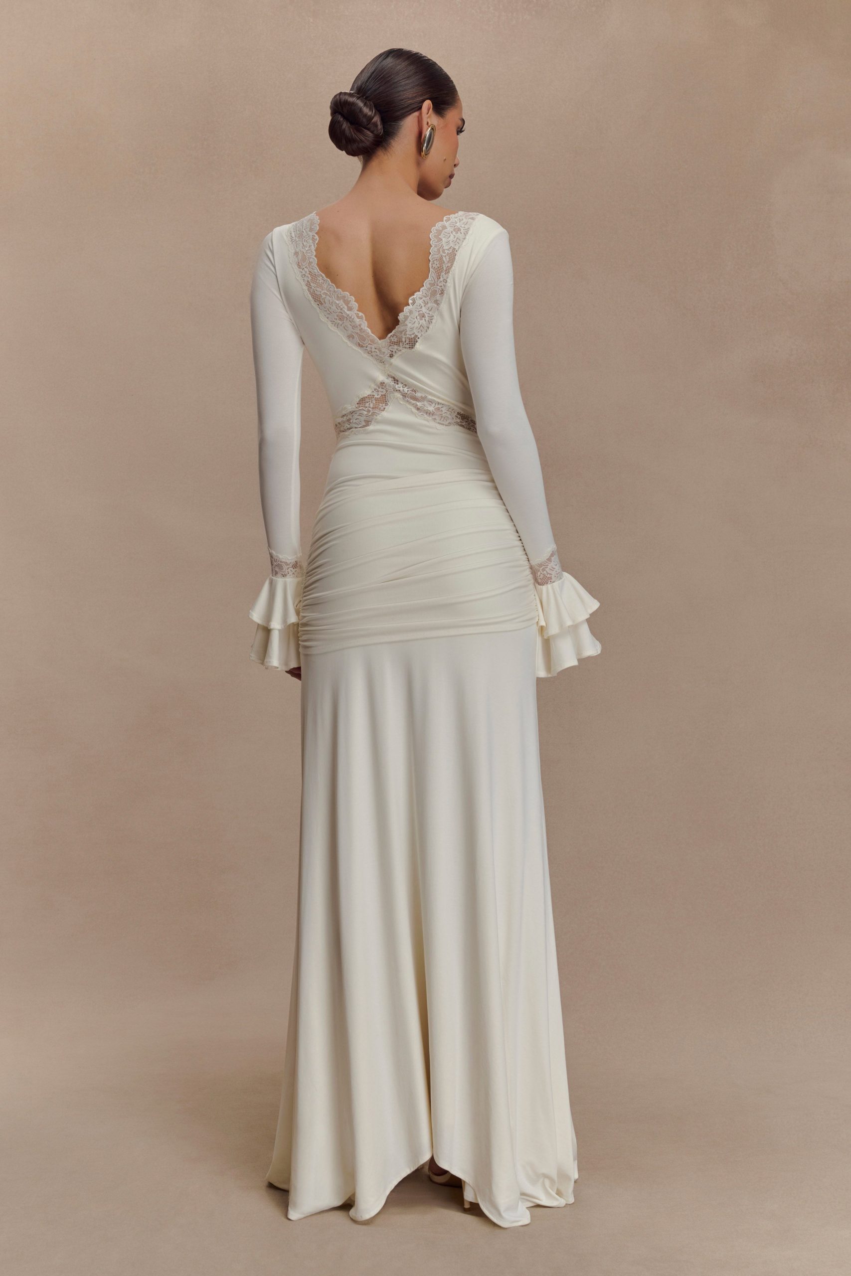 Electra Slinky Lace Maxi Dress - Ivory - Image 3