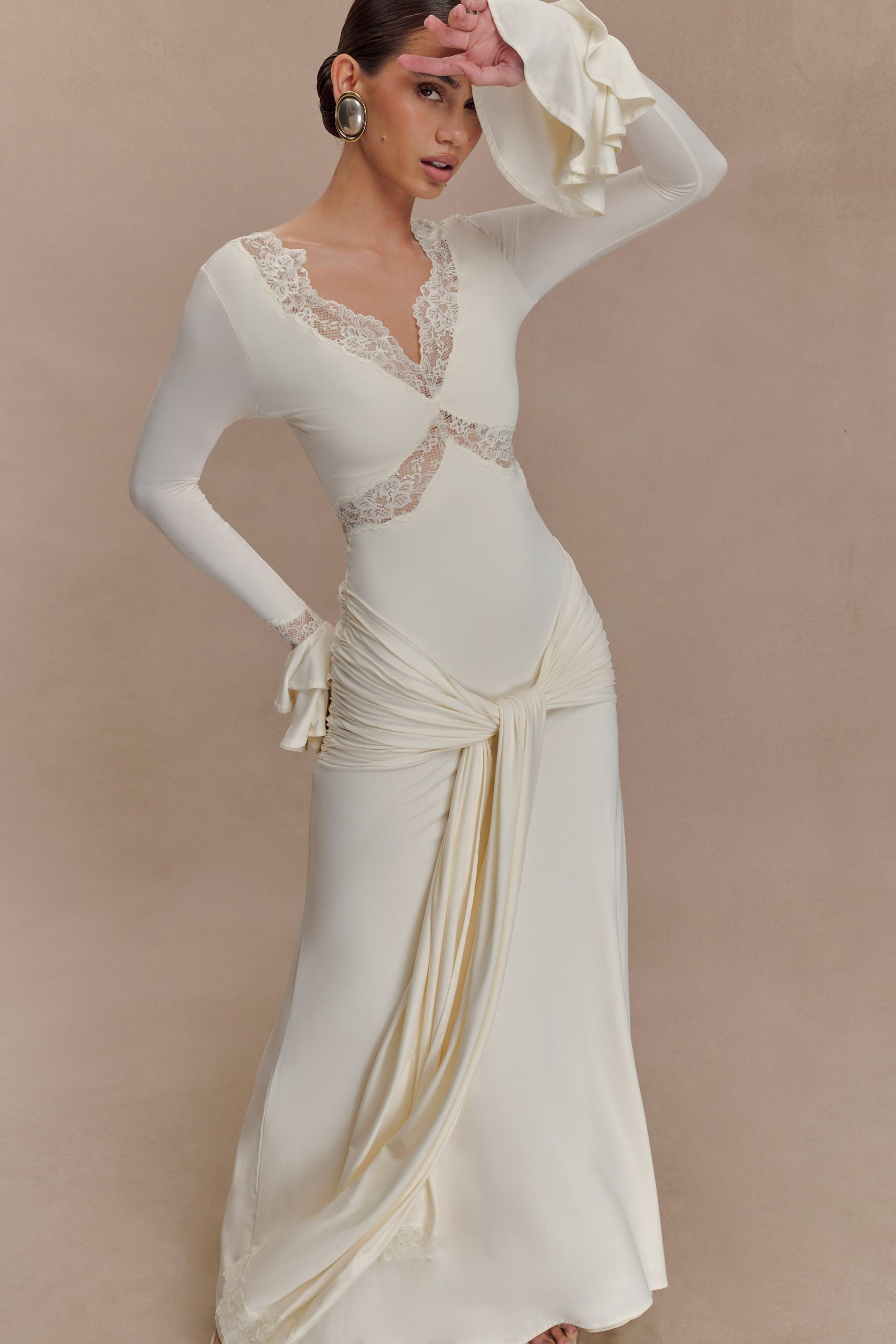 Electra Slinky Lace Maxi Dress - Ivory - Image 4