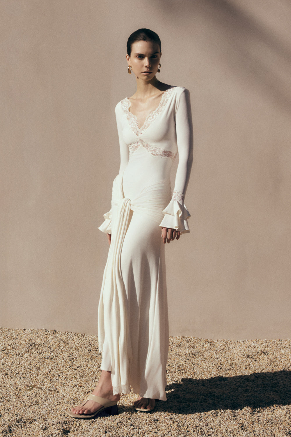 Electra Slinky Lace Maxi Dress - Ivory - Image 8