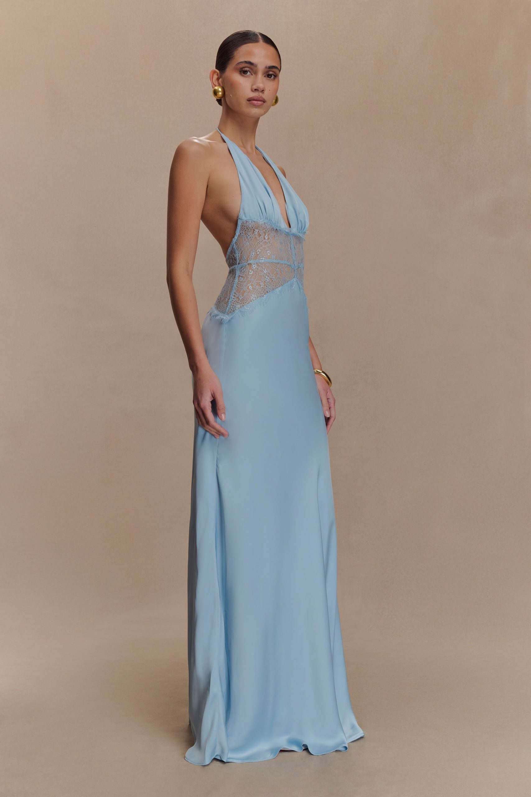 Dinah Lace And Satin Maxi Dress - Cornflower Blue - Image 4