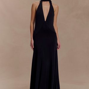 Juliet Slinky Maxi Dress With Scarf - Black