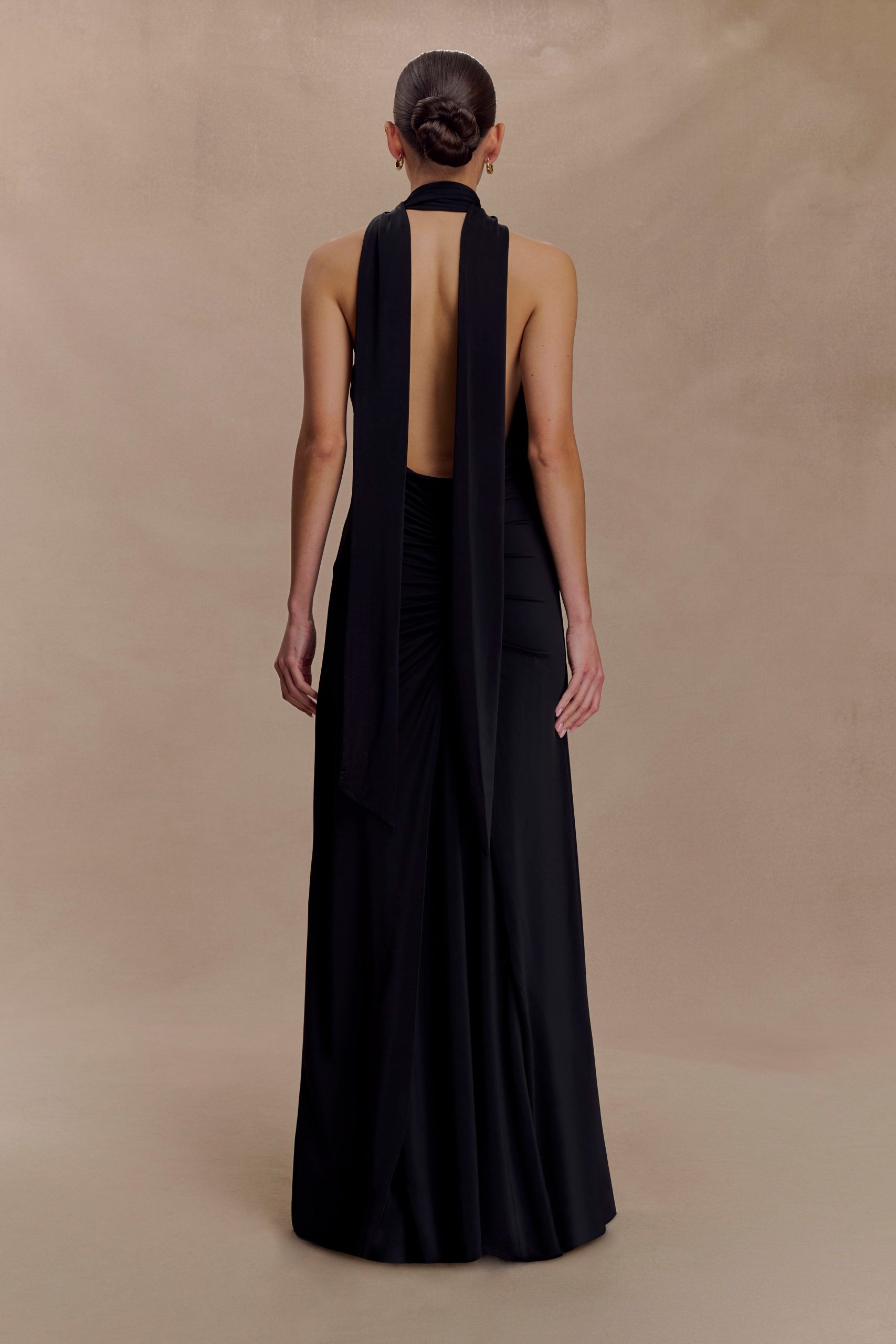 Juliet Slinky Maxi Dress With Scarf - Black - Image 2