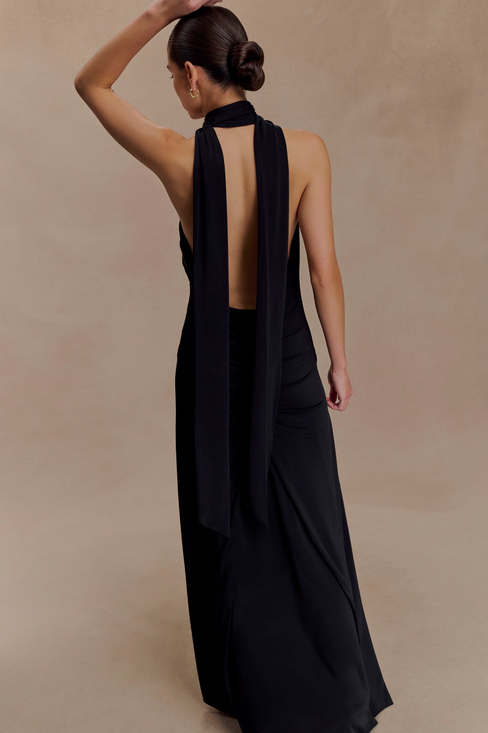 Juliet Slinky Maxi Dress With Scarf - Black - Image 3