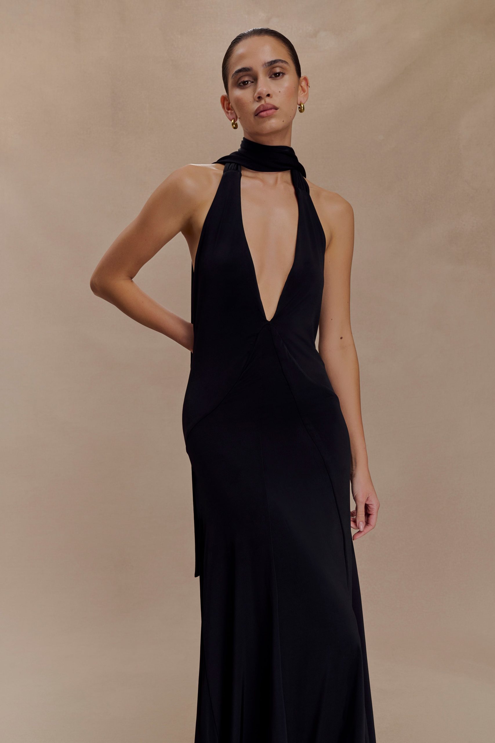 Juliet Slinky Maxi Dress With Scarf - Black - Image 5