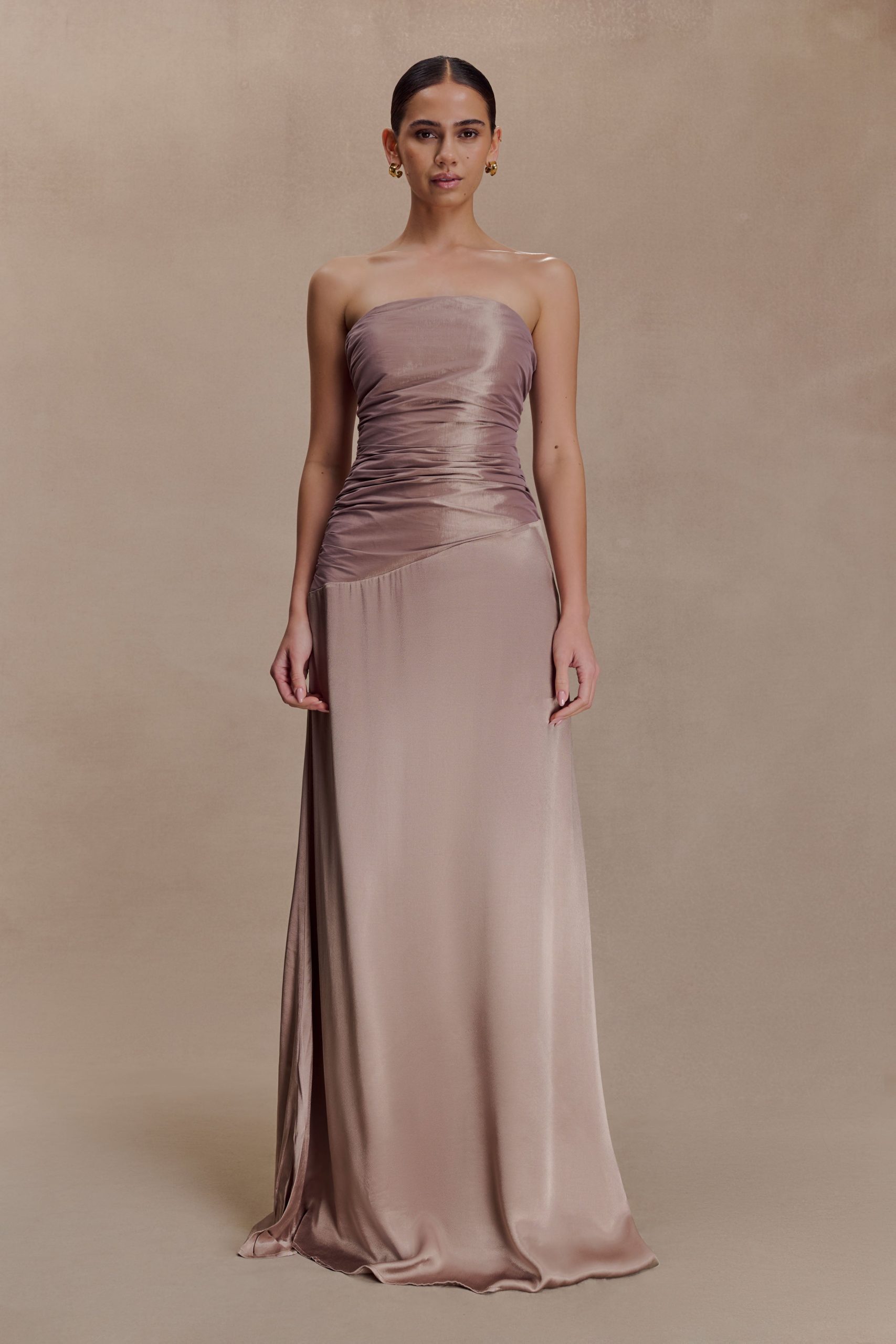 Serena Strapless Taffeta Maxi Dress - Bronze Taupe - Image 6