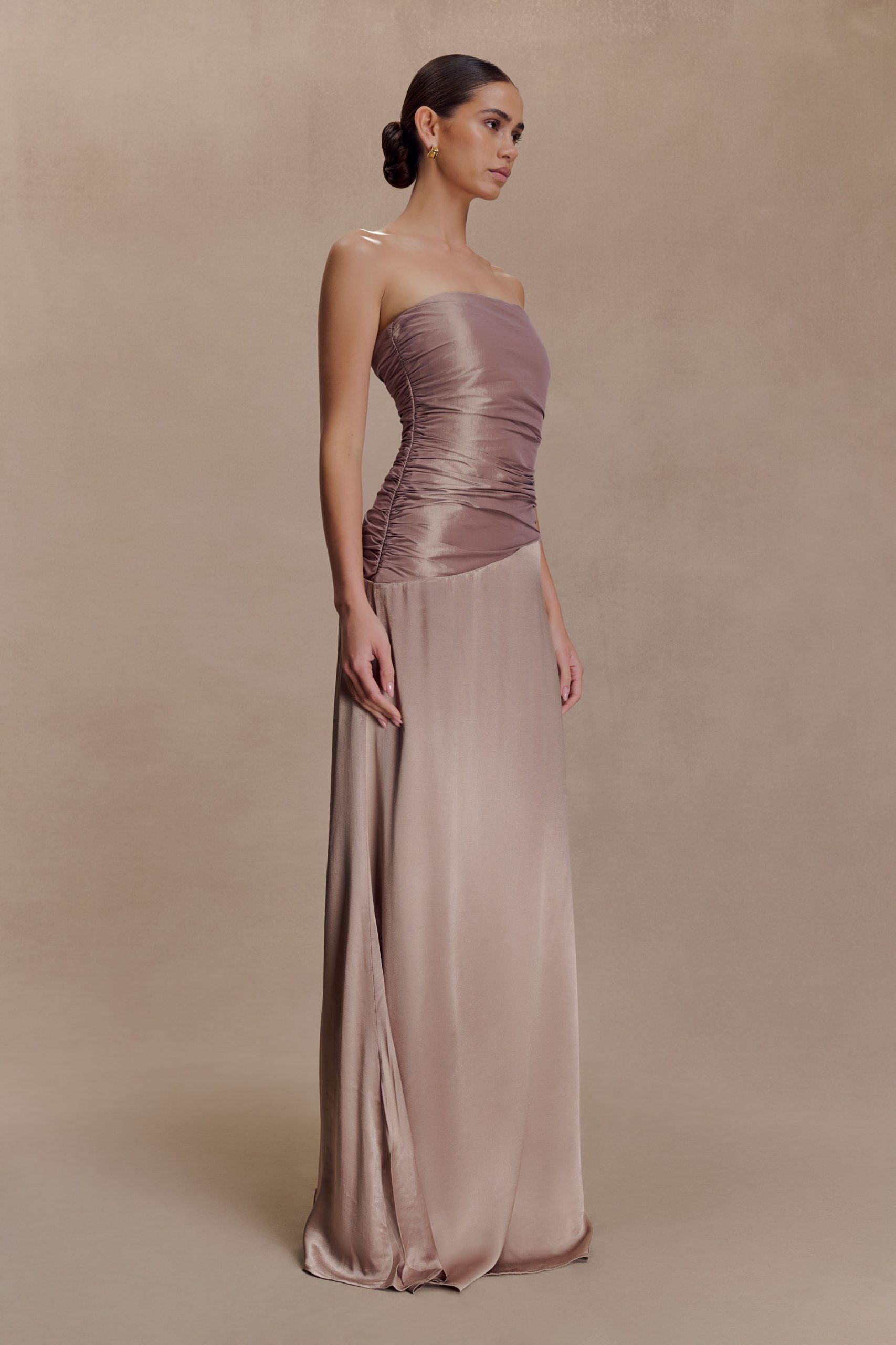 Serena Strapless Taffeta Maxi Dress - Bronze Taupe - Image 9