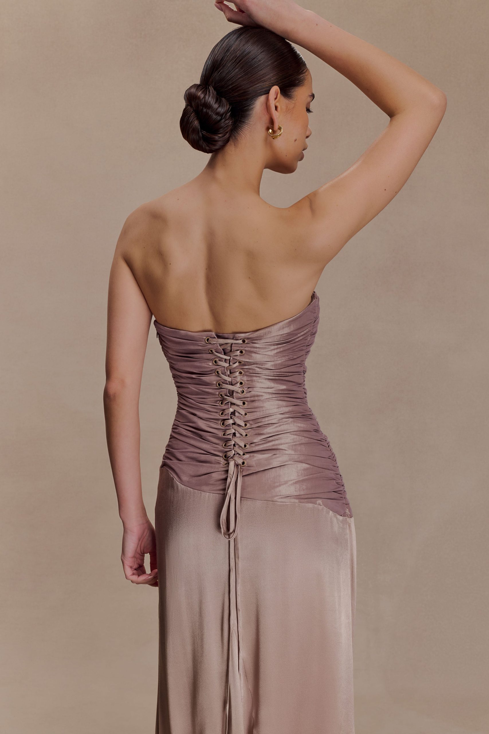 Serena Strapless Taffeta Maxi Dress - Bronze Taupe - Image 8