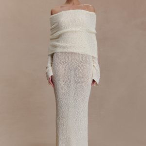 Marisol Off Shoulder Boucle Maxi Dress - Ivory