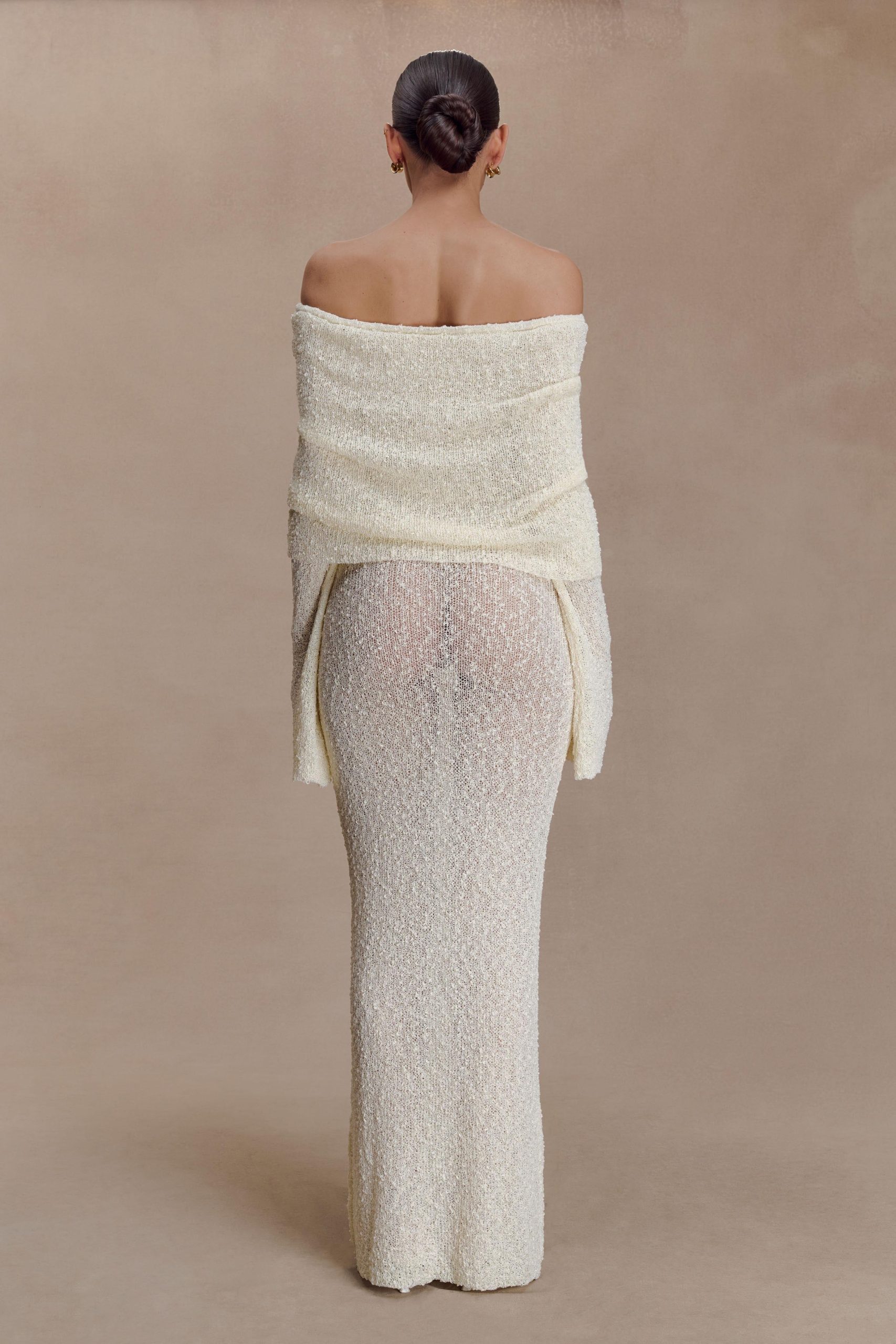 Marisol Off Shoulder Boucle Maxi Dress - Ivory - Image 2