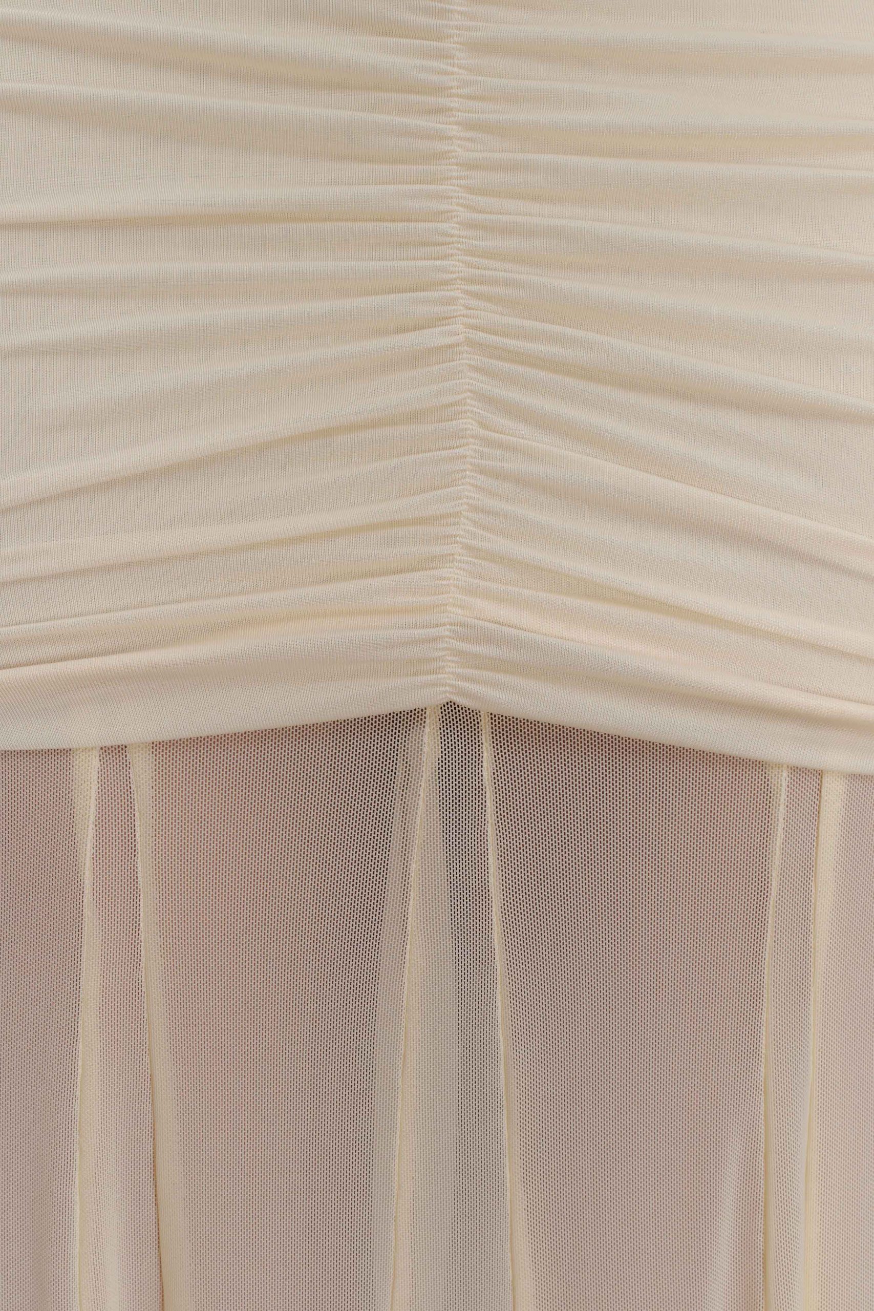 Caspian Slinky And Mesh Off Shoulder Maxi Dress - Ivory - Image 8