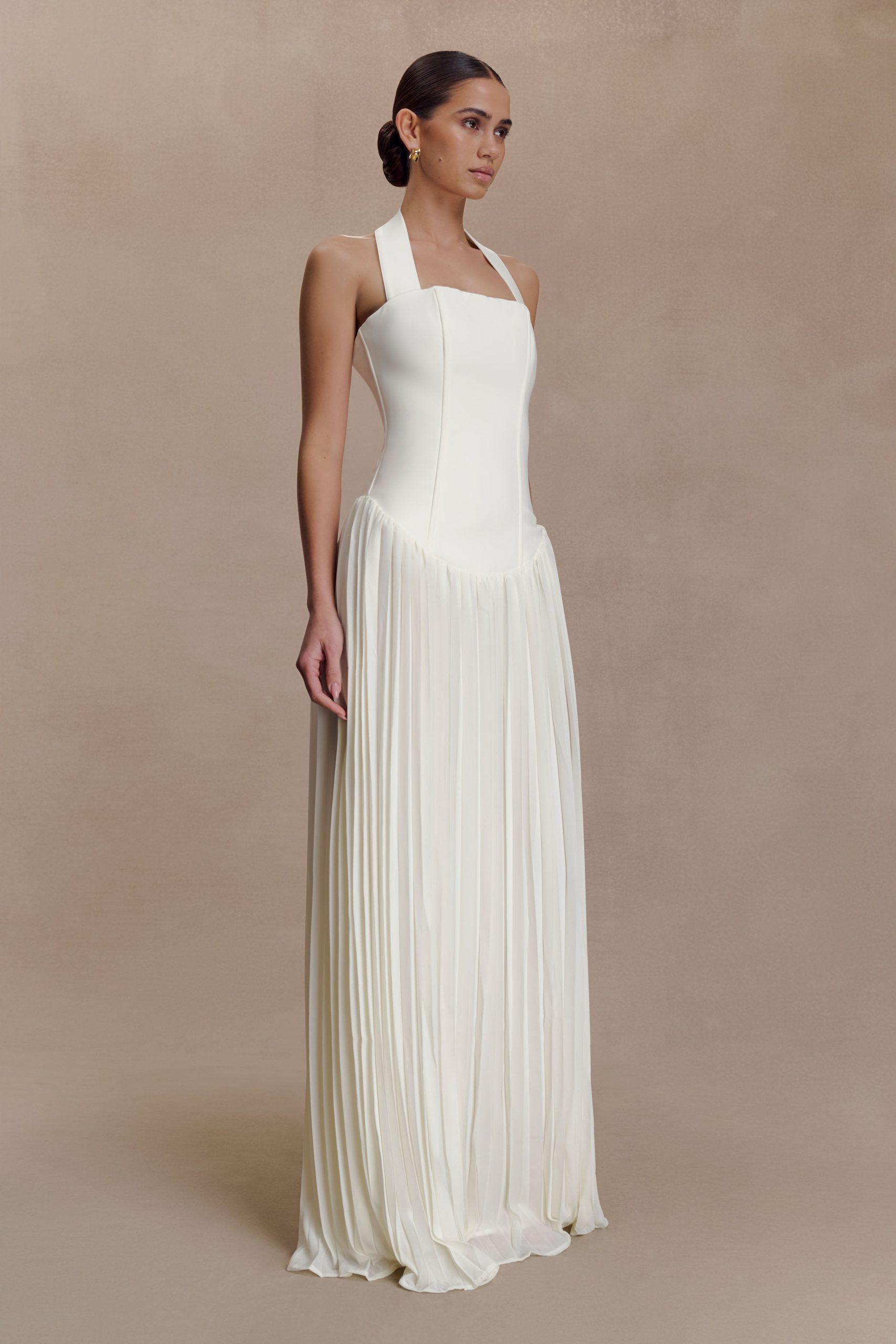 Stacie Pleated Halter Maxi Dress - Ivory - Image 5