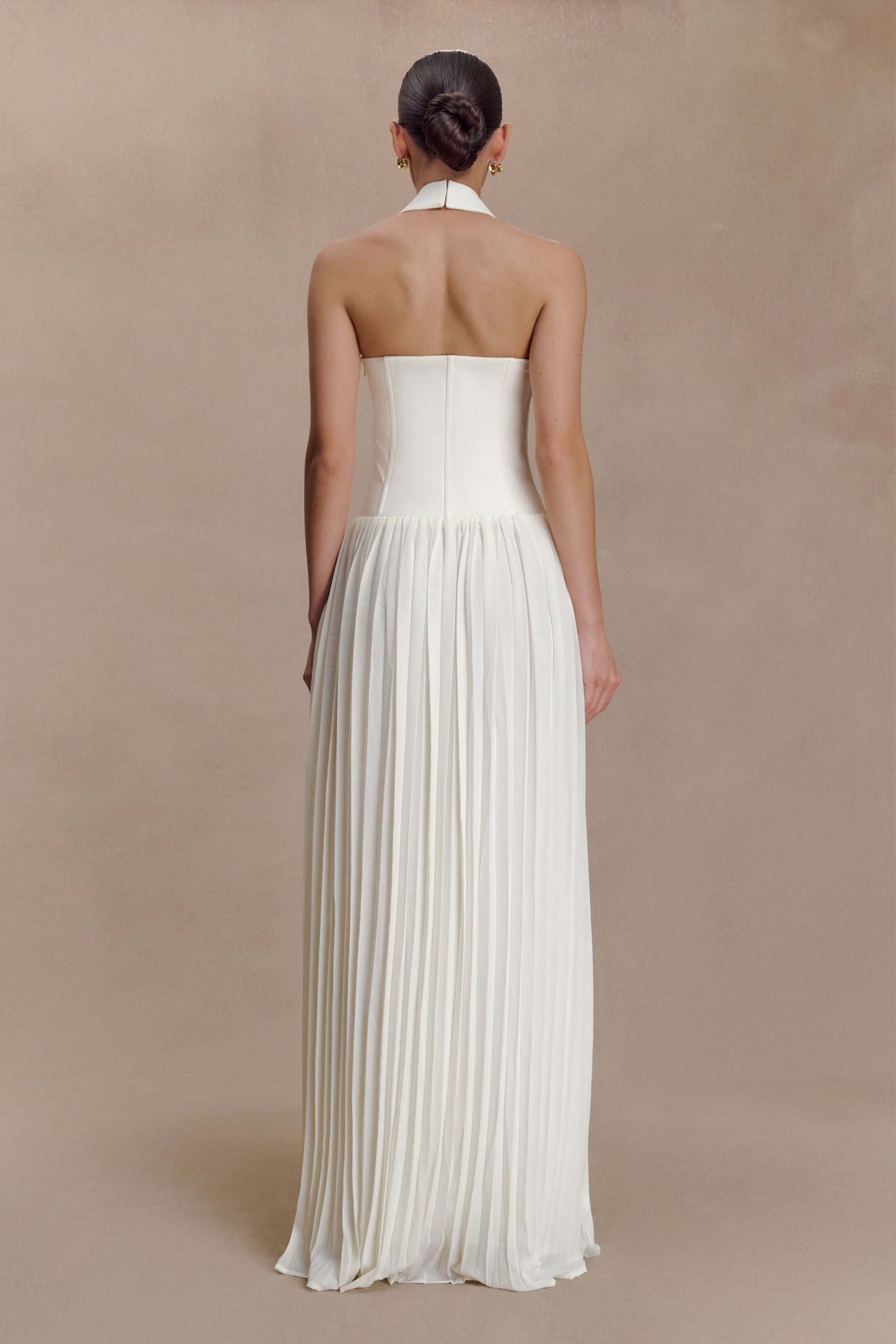 Stacie Pleated Halter Maxi Dress - Ivory - Image 2