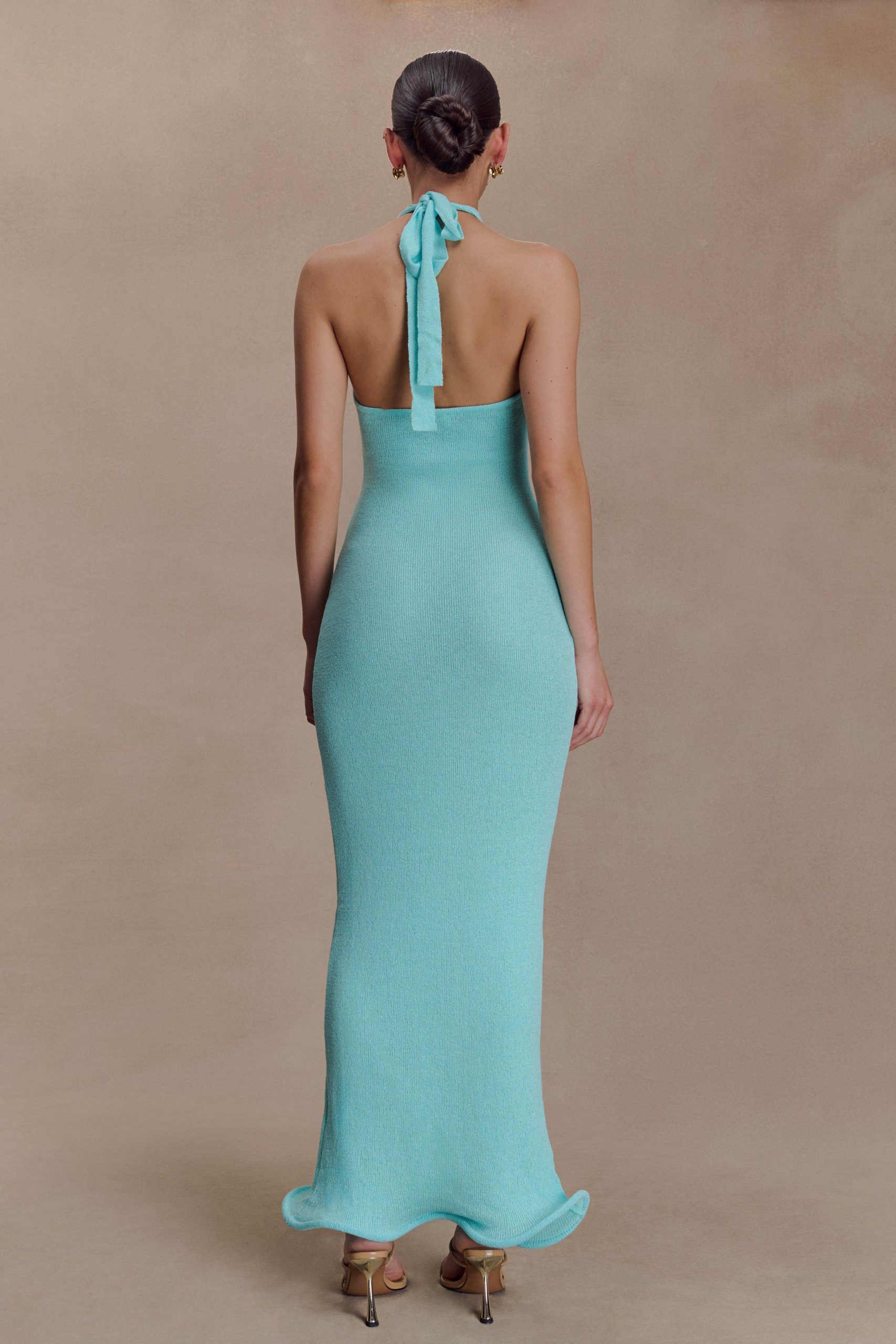 Melodie Halter Knit Maxi Dress - Cyan Blue - Image 2