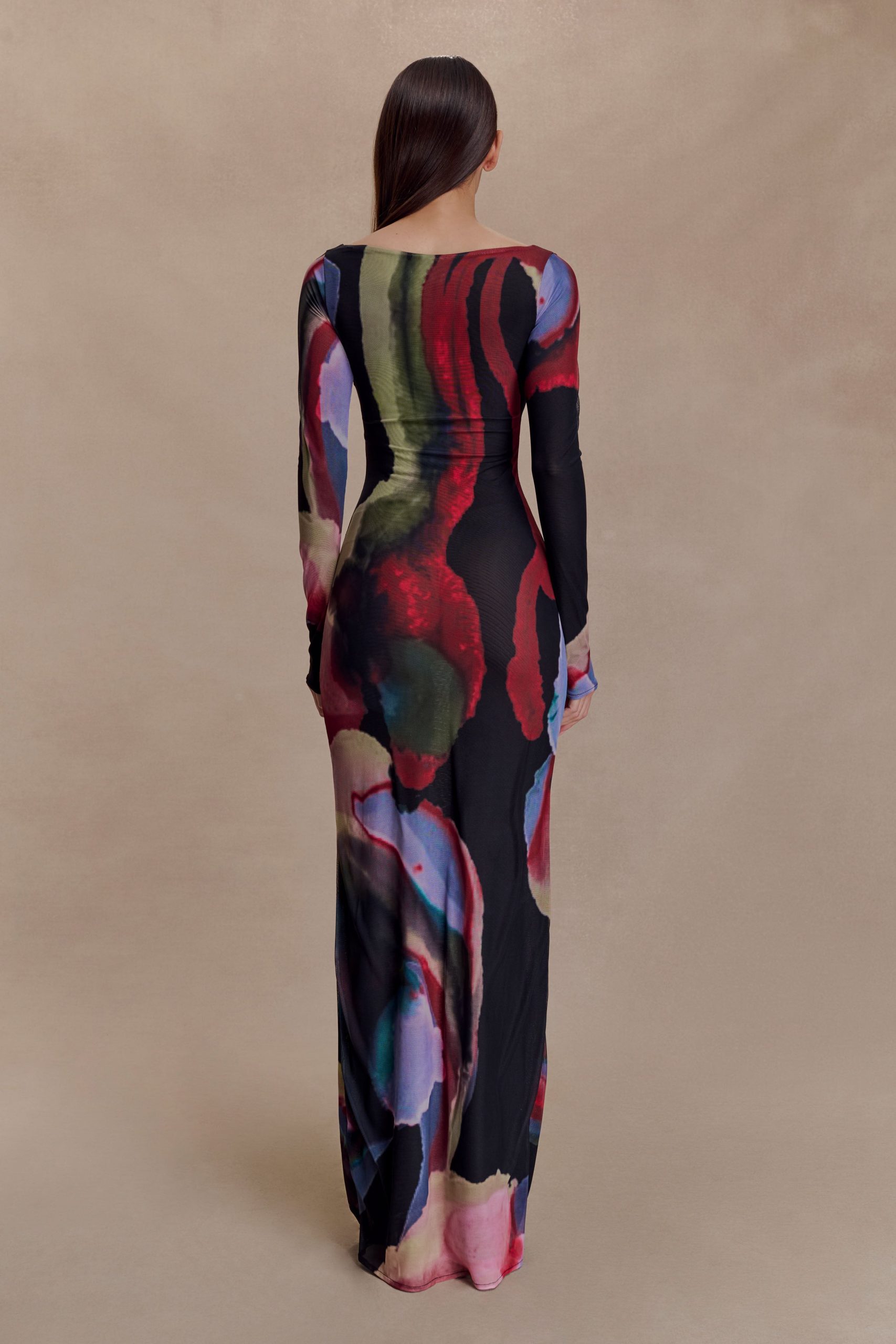 Soraya Long Sleeve Mesh Maxi Dress - Multi Fluid Reverie Print - Image 2