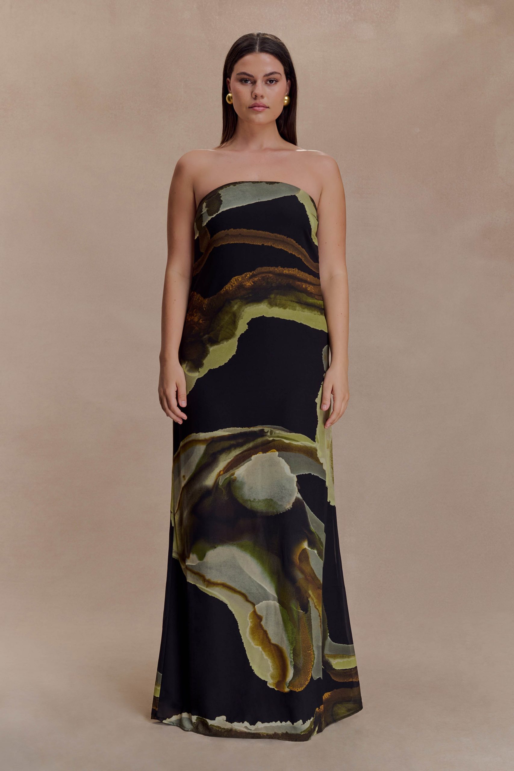 Amaya Strapless Chiffon Maxi Dress - Green Fluid Reverie Print - Image 6