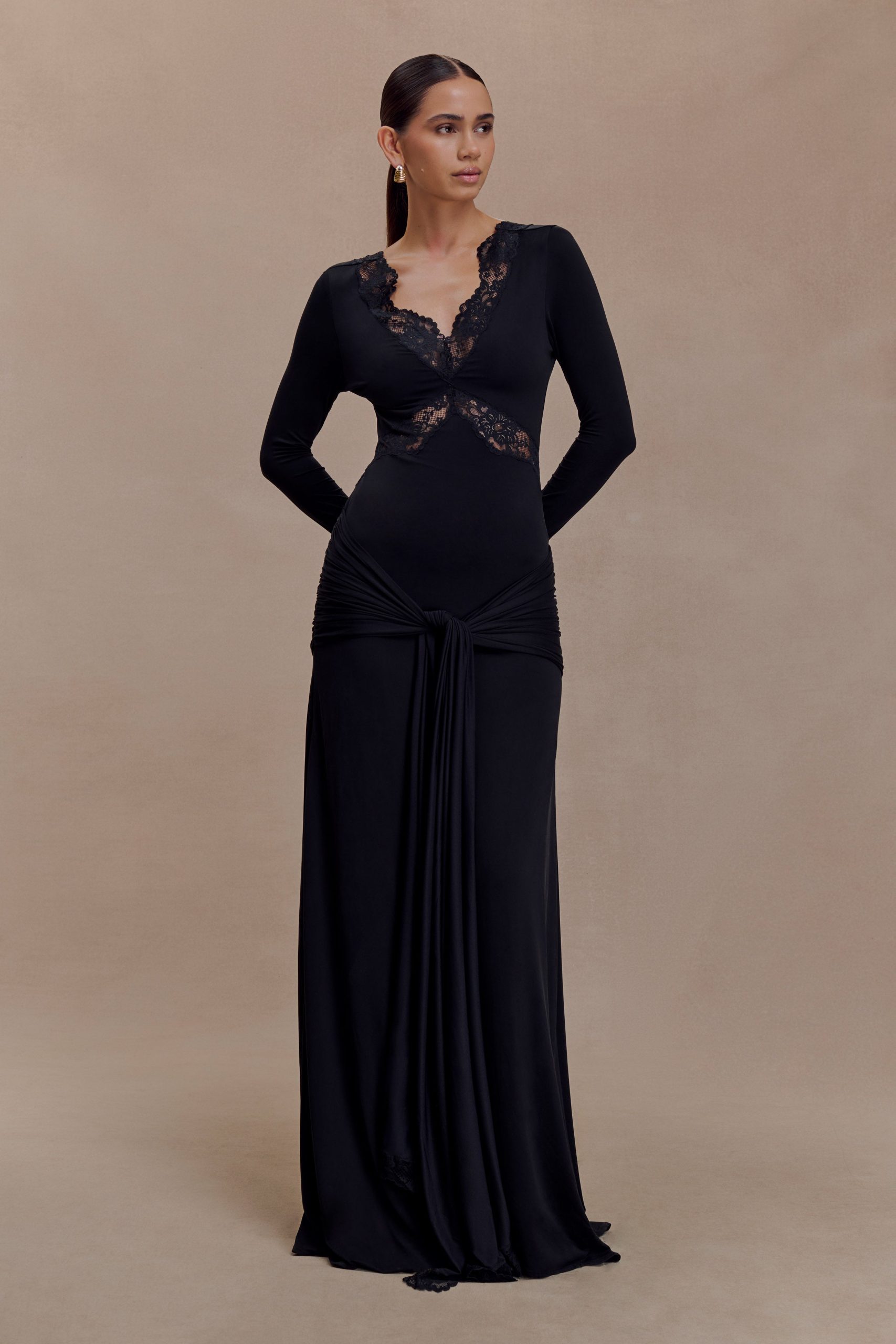 Electra Slinky Lace Maxi Dress - Black - Image 5
