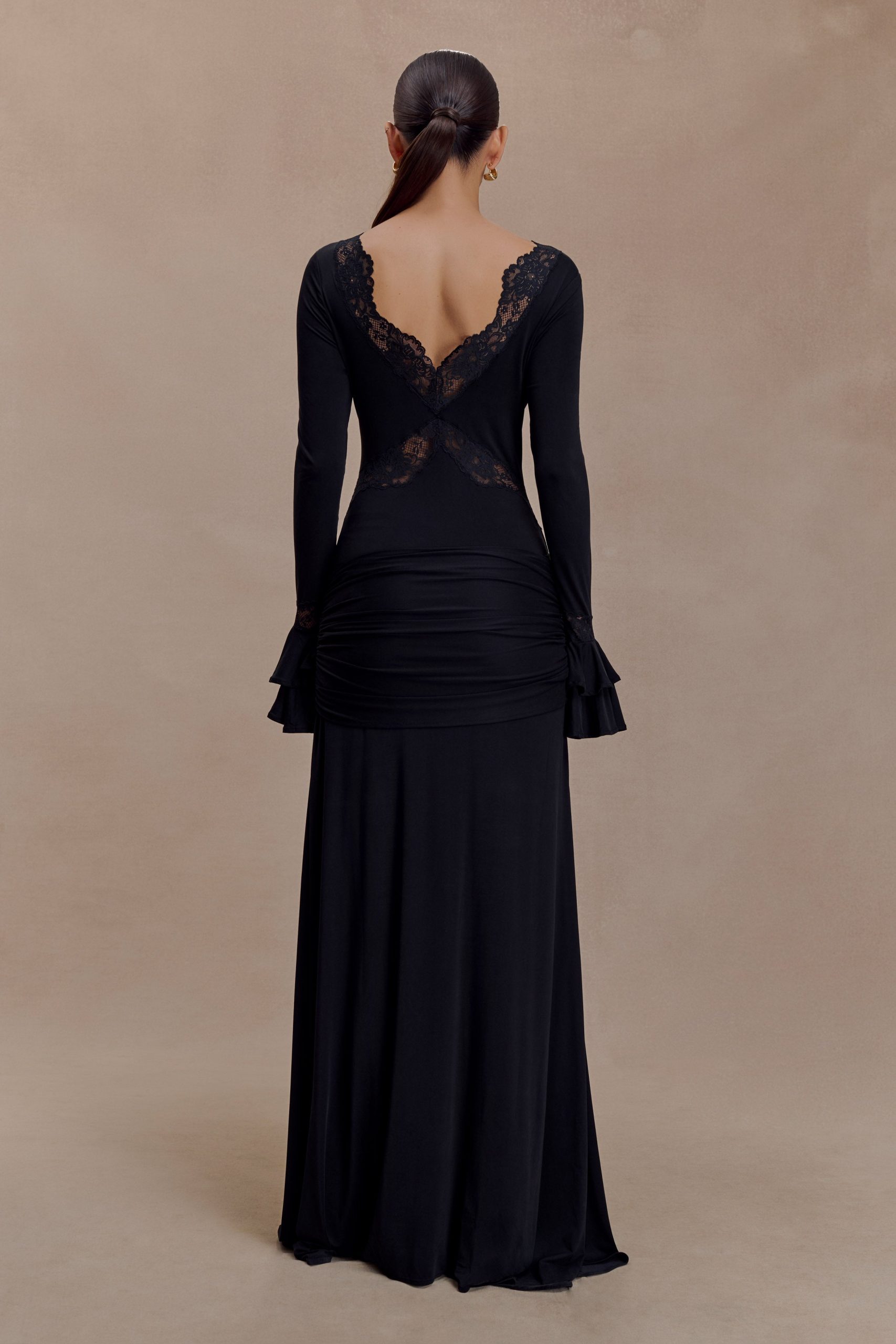 Electra Slinky Lace Maxi Dress - Black - Image 2