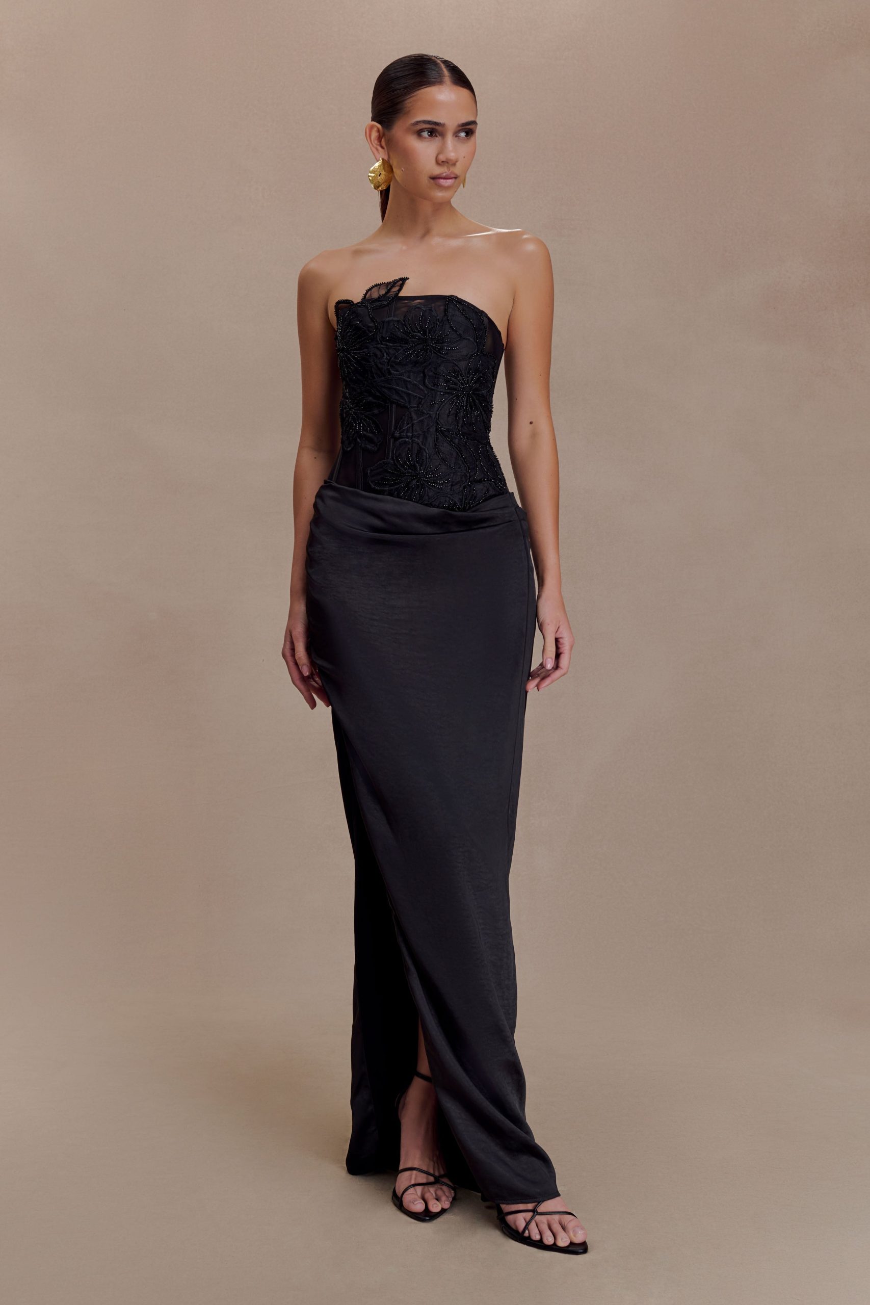 Asha Floral Mesh And Satin Maxi Dress - Black - Image 2