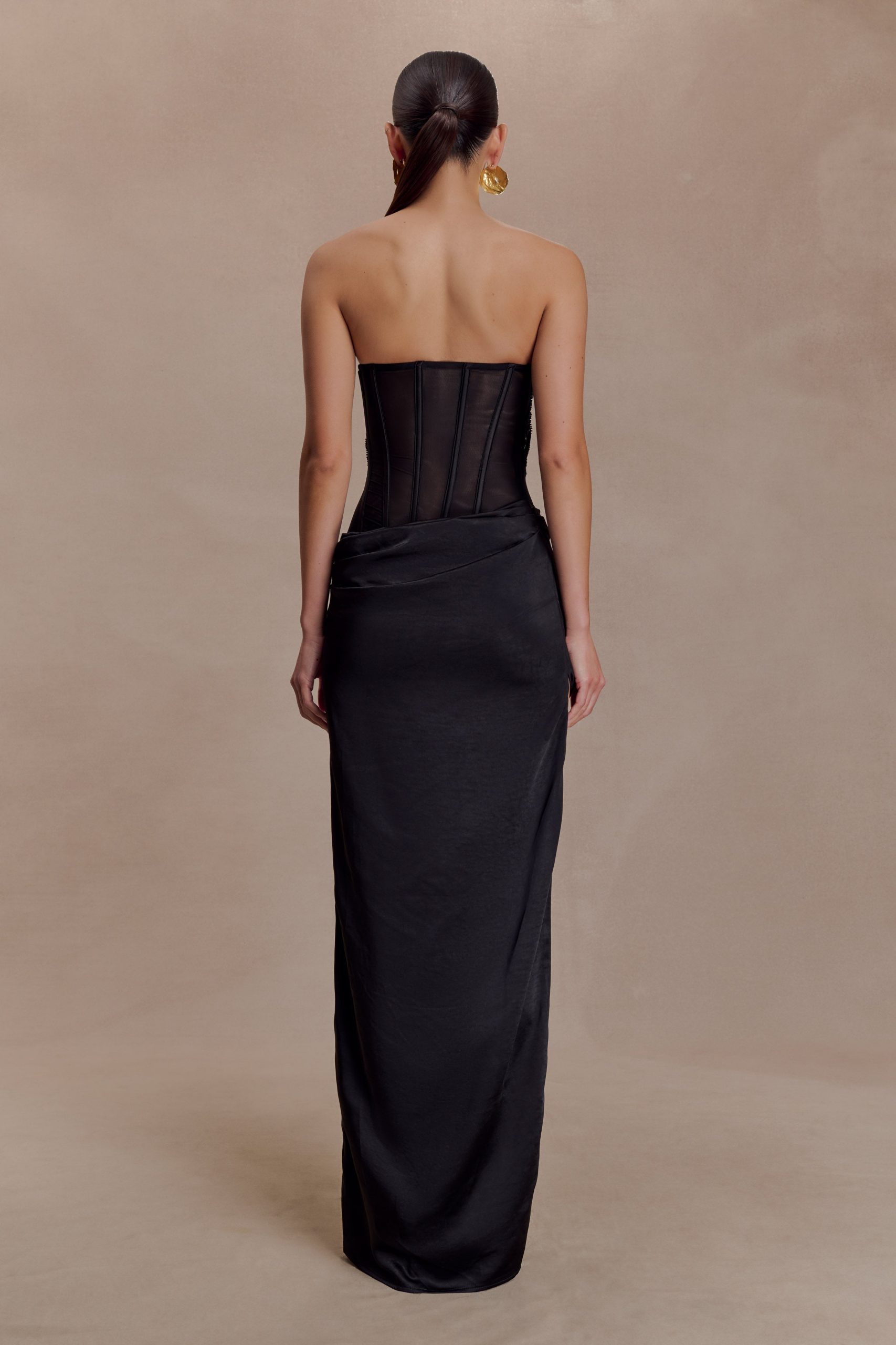 Asha Floral Mesh And Satin Maxi Dress - Black - Image 4