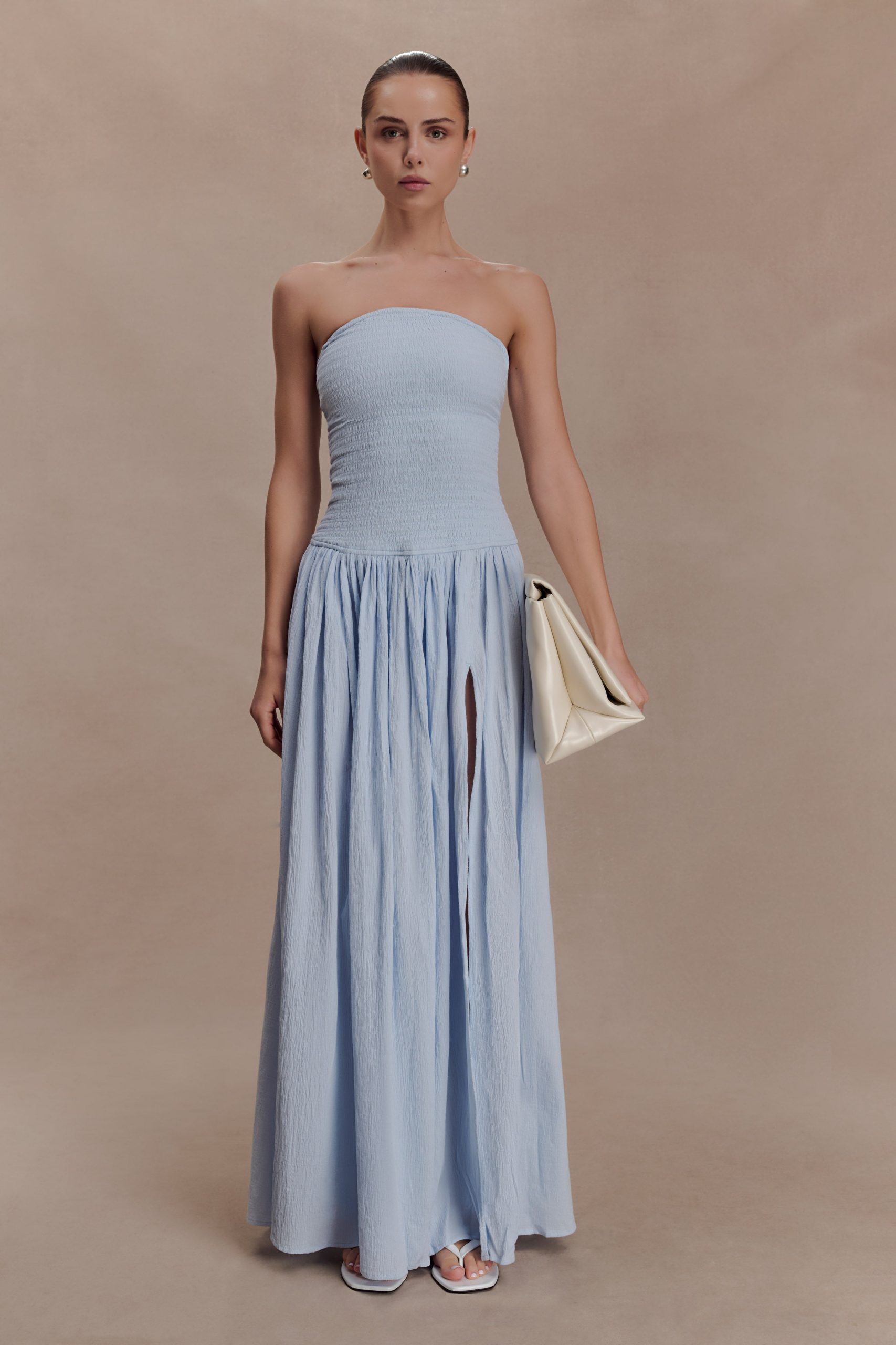 Maureen Cotton Shirring Maxi Dress - Powder Blue - Image 5