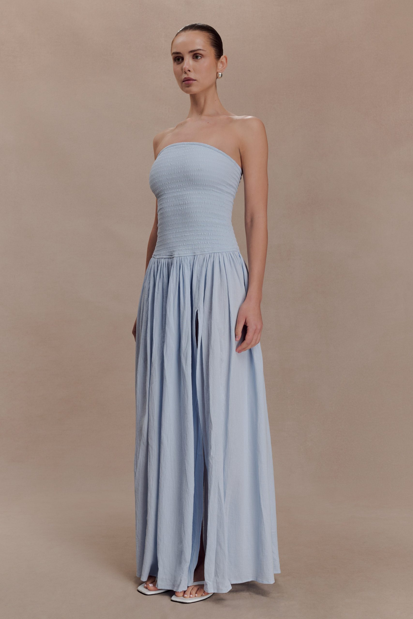 Maureen Cotton Shirring Maxi Dress - Powder Blue - Image 7