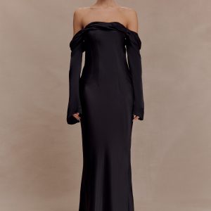 Giselle Off Shoulder Cowl Neck Maxi Dress - Black