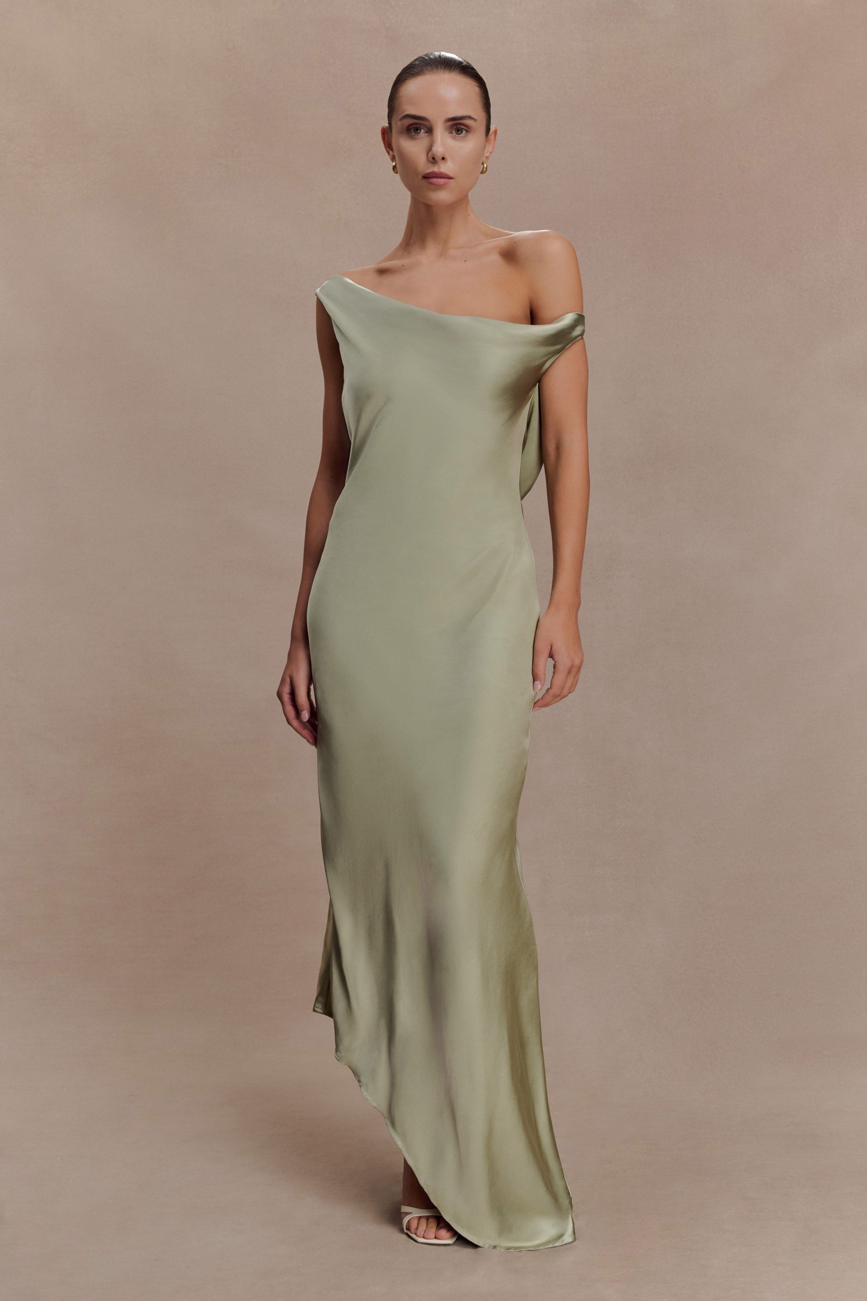 Yvette Slip Maxi Dress With Asymmetrical Hem - Sage - Image 4