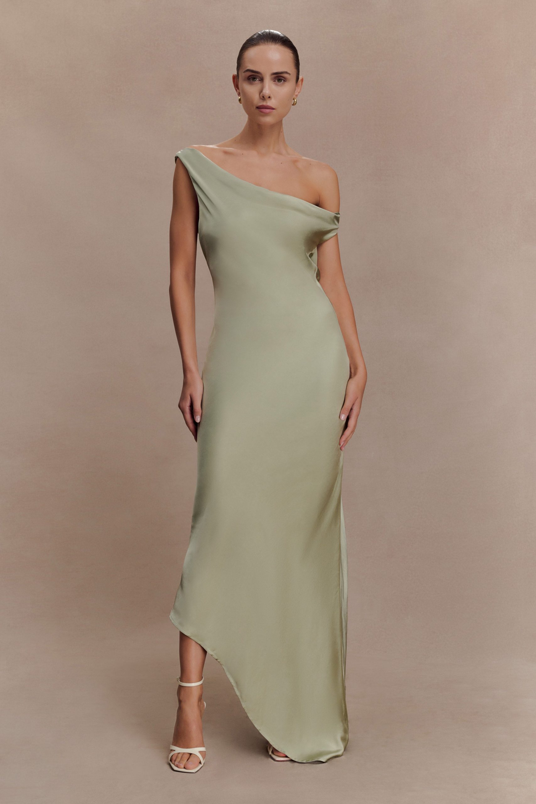Yvette Slip Maxi Dress With Asymmetrical Hem - Sage - Image 2