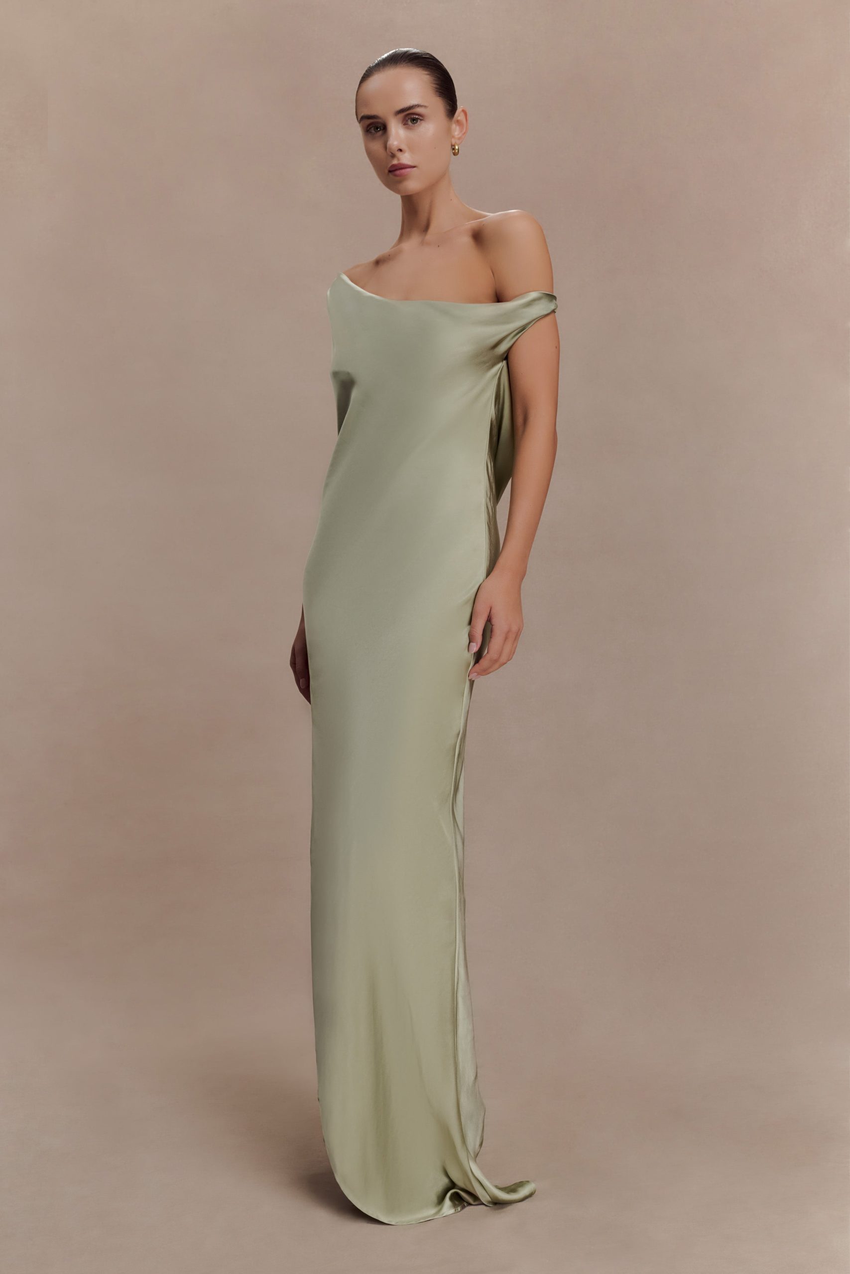 Yvette Slip Maxi Dress With Asymmetrical Hem - Sage - Image 3