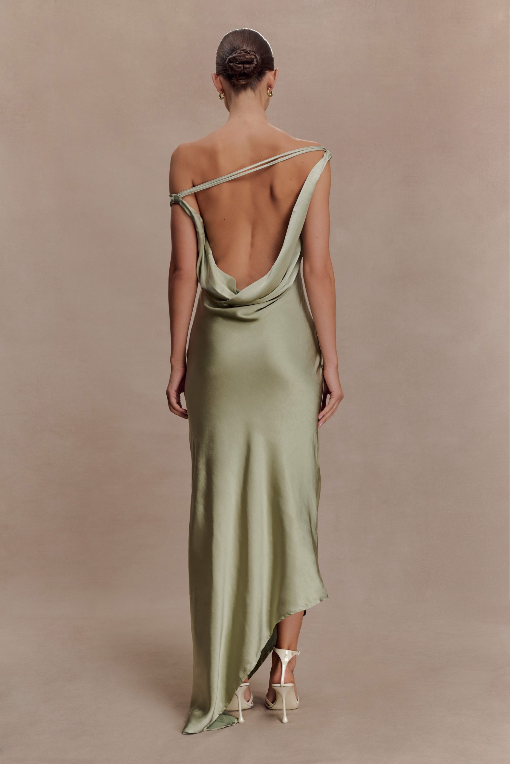 Yvette Slip Maxi Dress With Asymmetrical Hem - Sage - Image 5