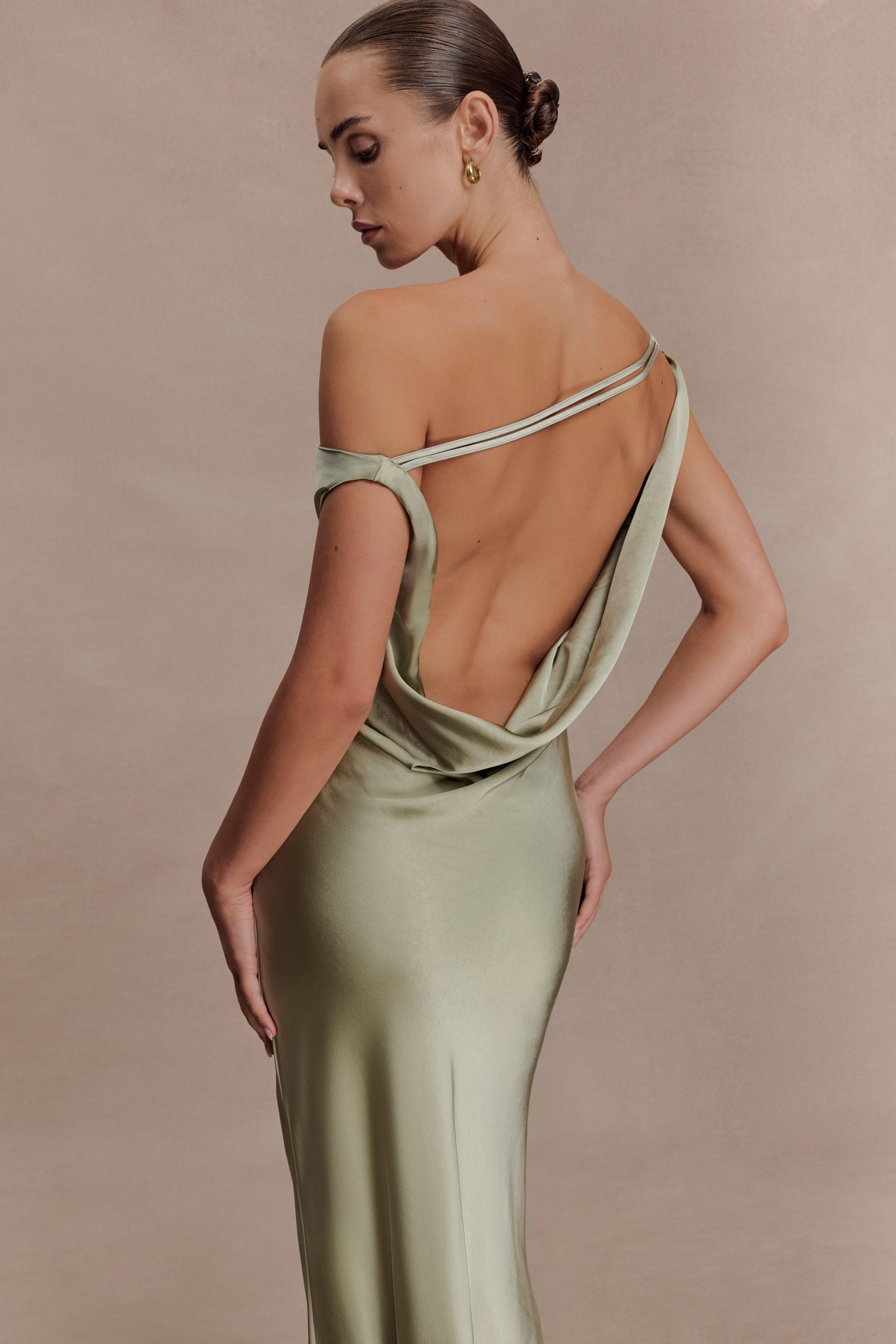 Yvette Slip Maxi Dress With Asymmetrical Hem - Sage - Image 6