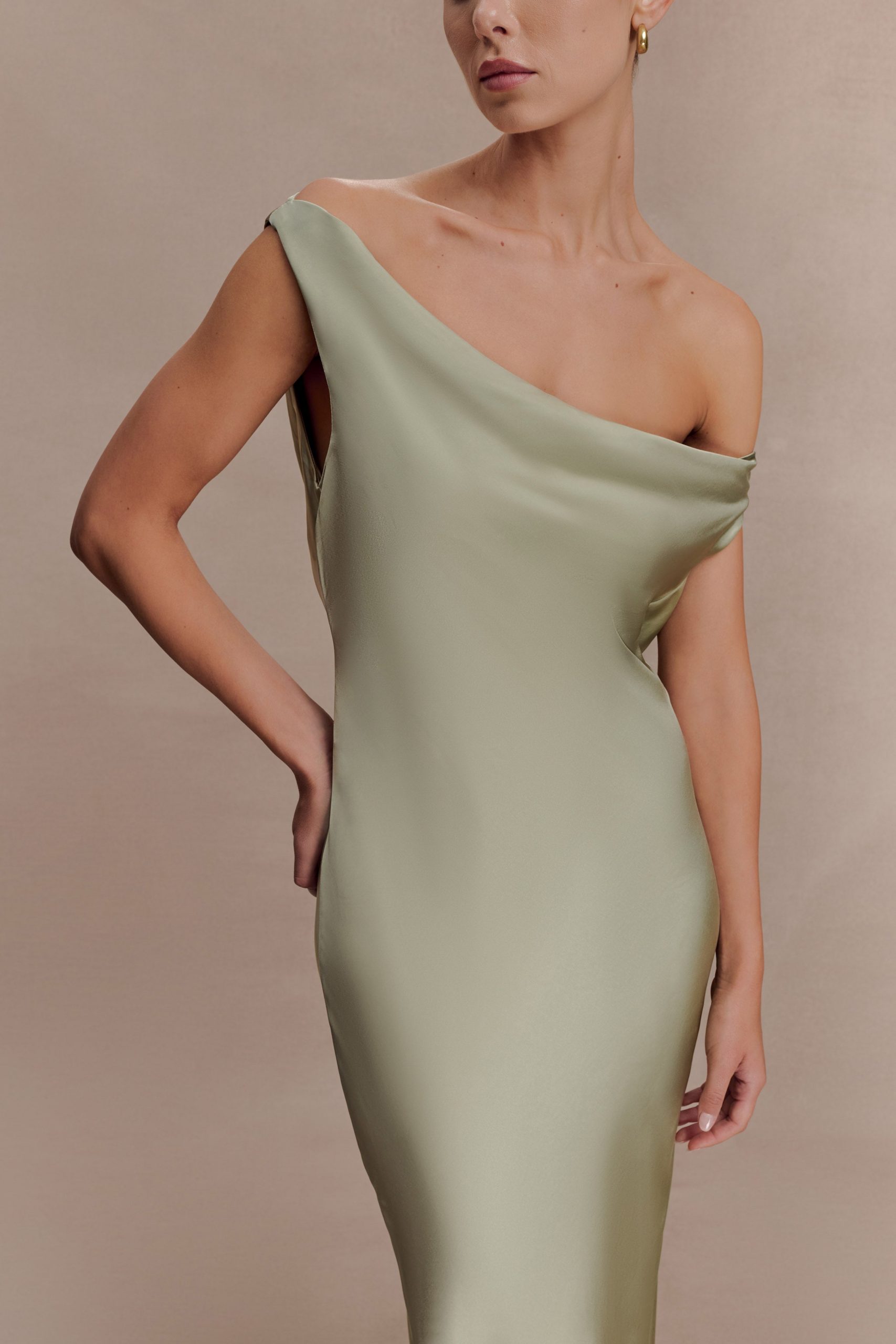 Yvette Slip Maxi Dress With Asymmetrical Hem - Sage - Image 7