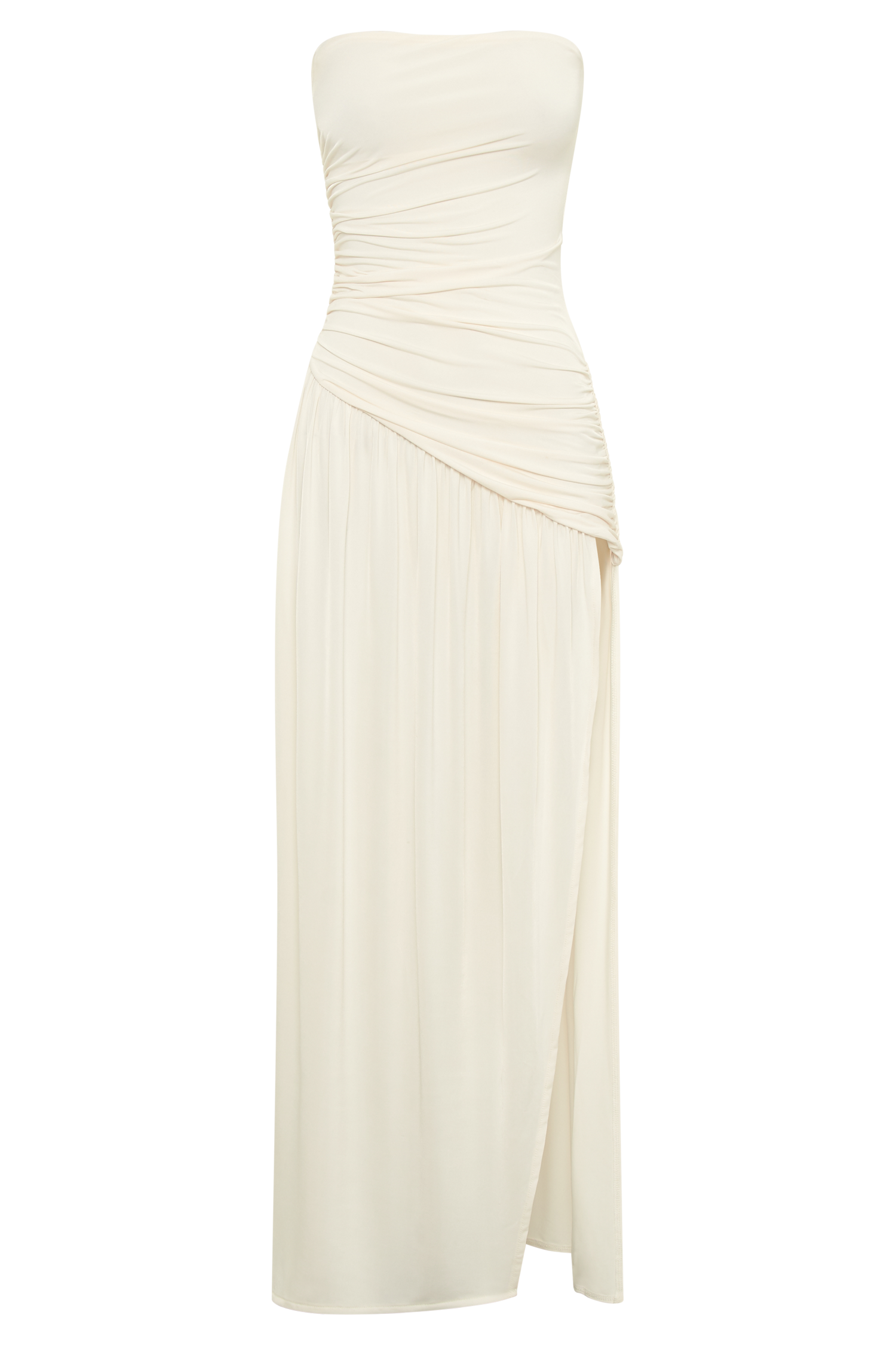 Bex Strapless Slinky Maxi Dress With Split - Ivory - Image 7