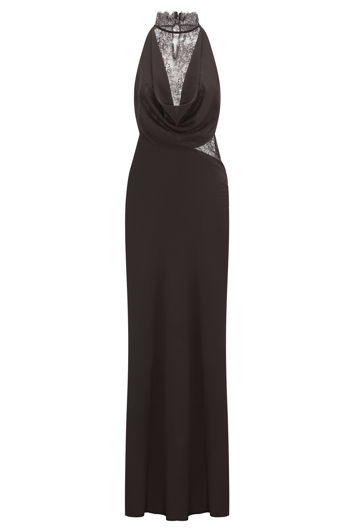 Arra Chiffon And Lace Halter Maxi Dress - Cacao Brown - Image 9