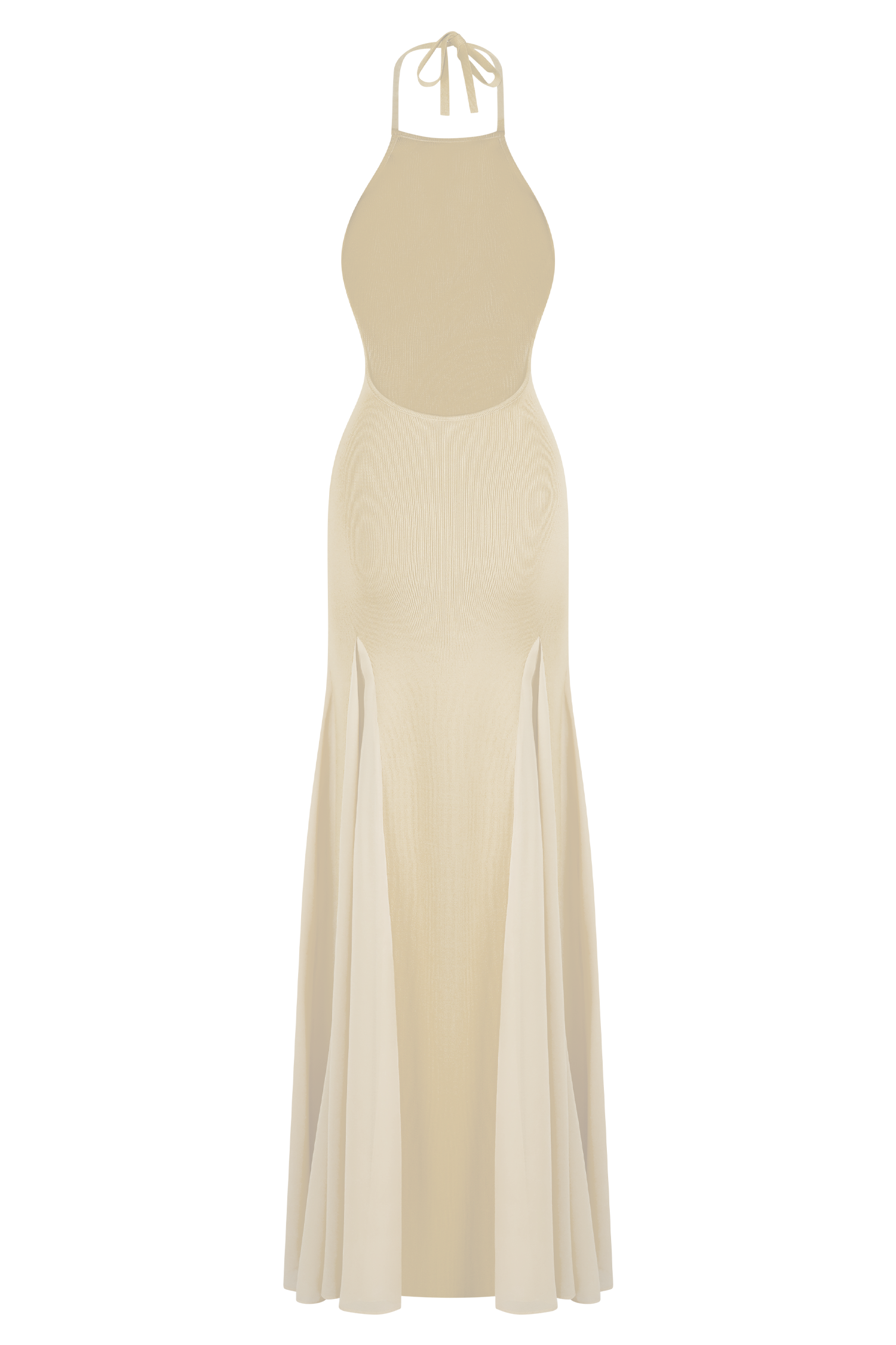 Soleil Knit And Mesh Halter Maxi Dress - Cream - Image 6