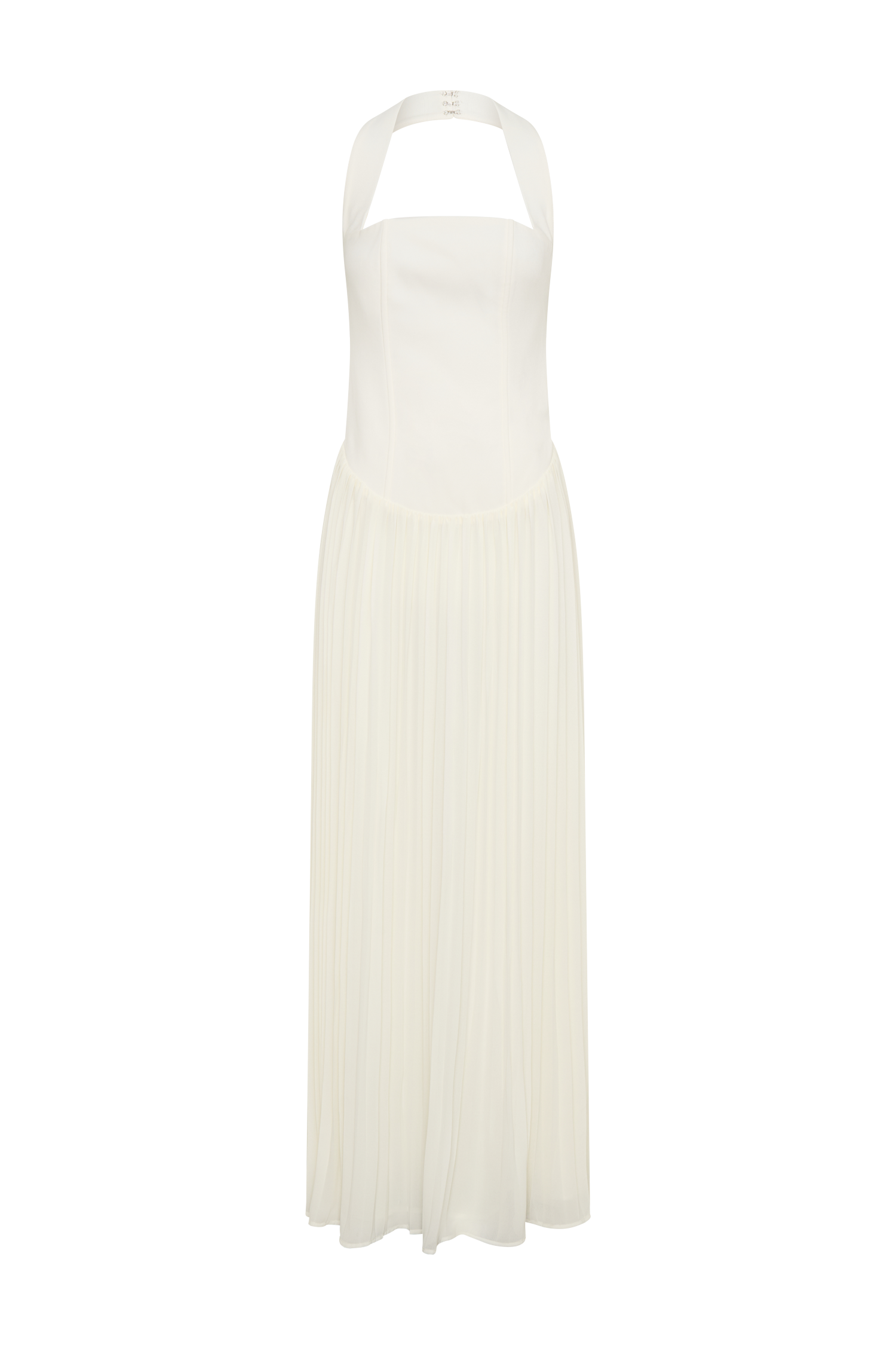 Stacie Pleated Halter Maxi Dress - Ivory - Image 9