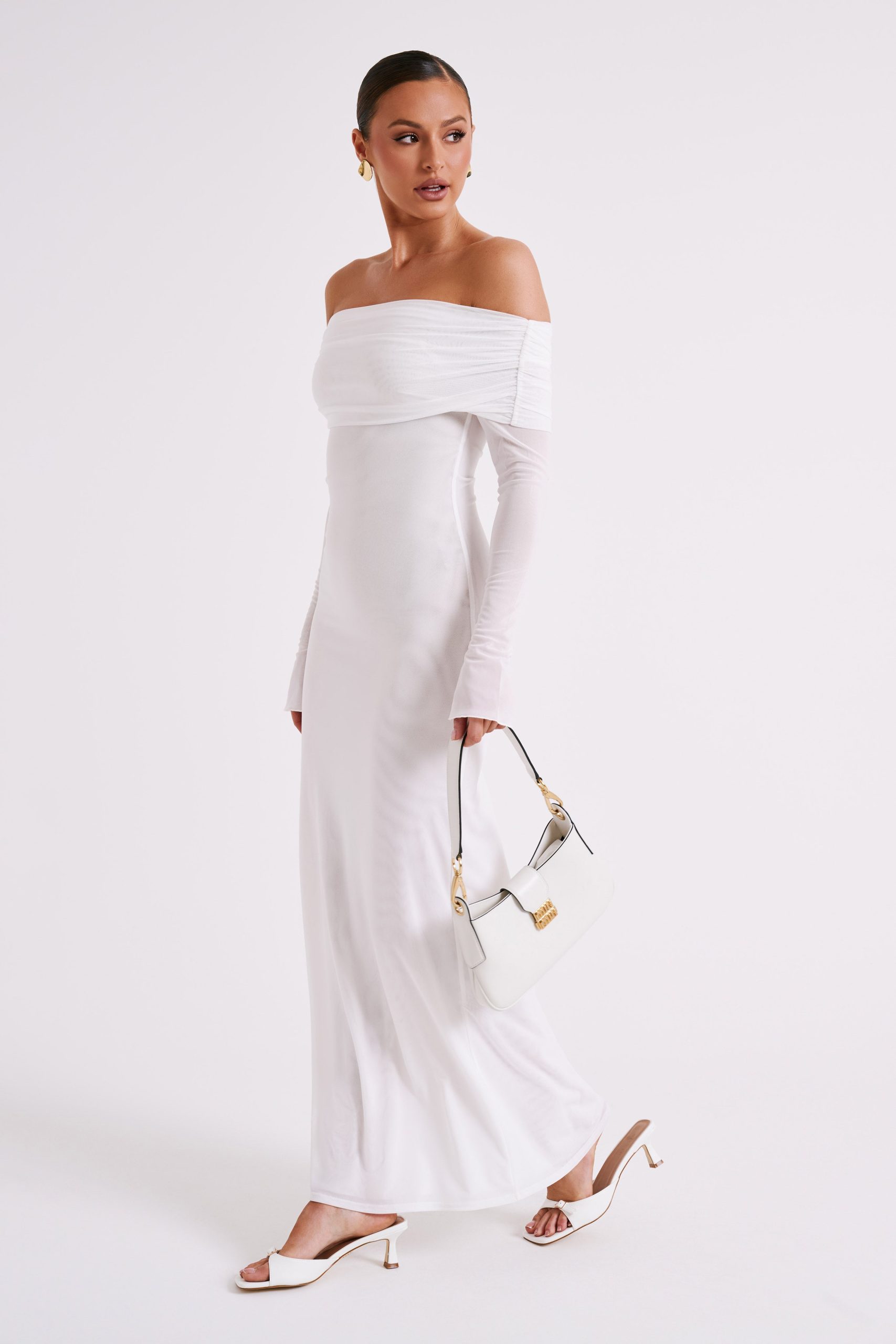 Josie Off Shoulder Mesh Maxi Dress - Ivory - Image 4