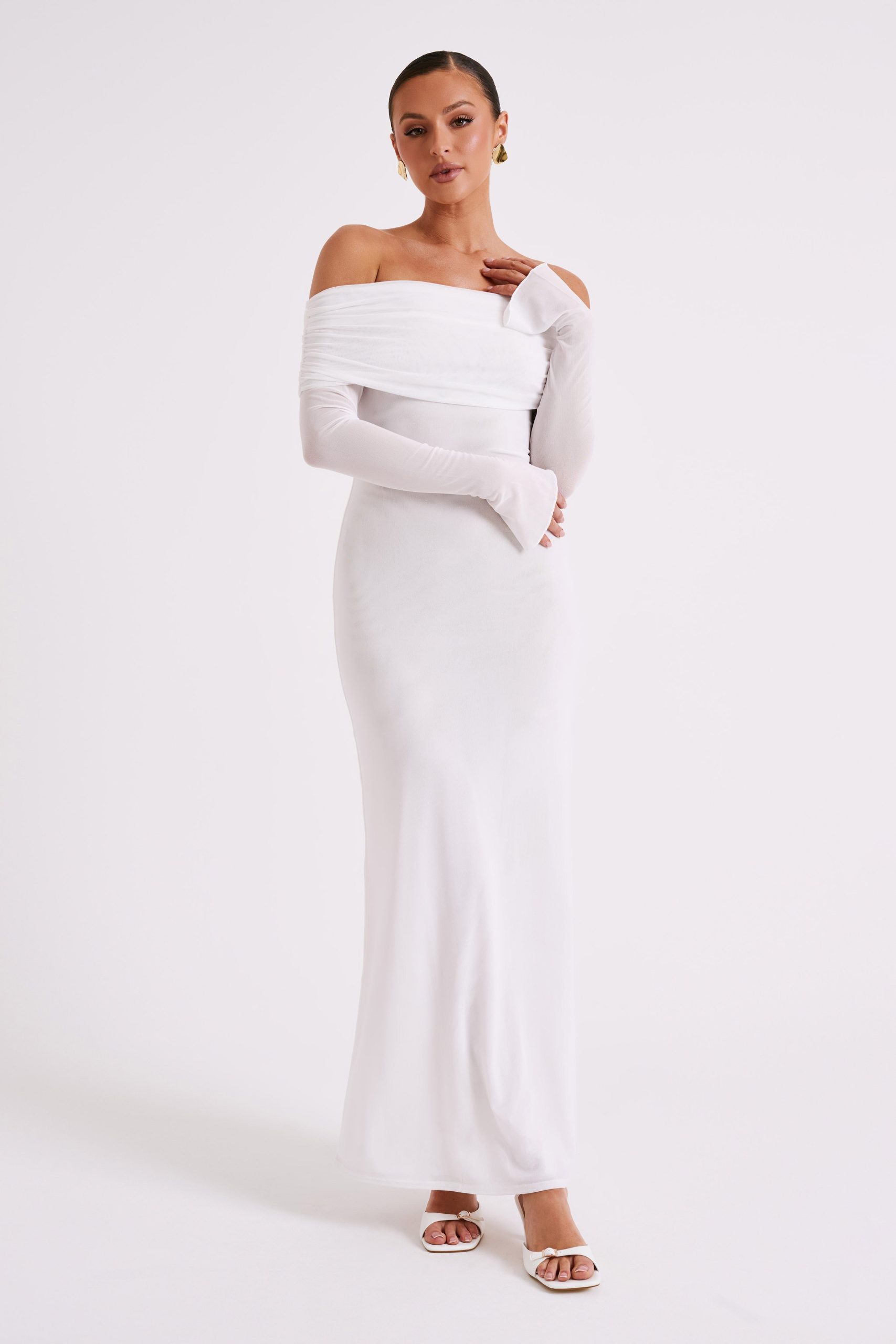 Josie Off Shoulder Mesh Maxi Dress - Ivory - Image 6