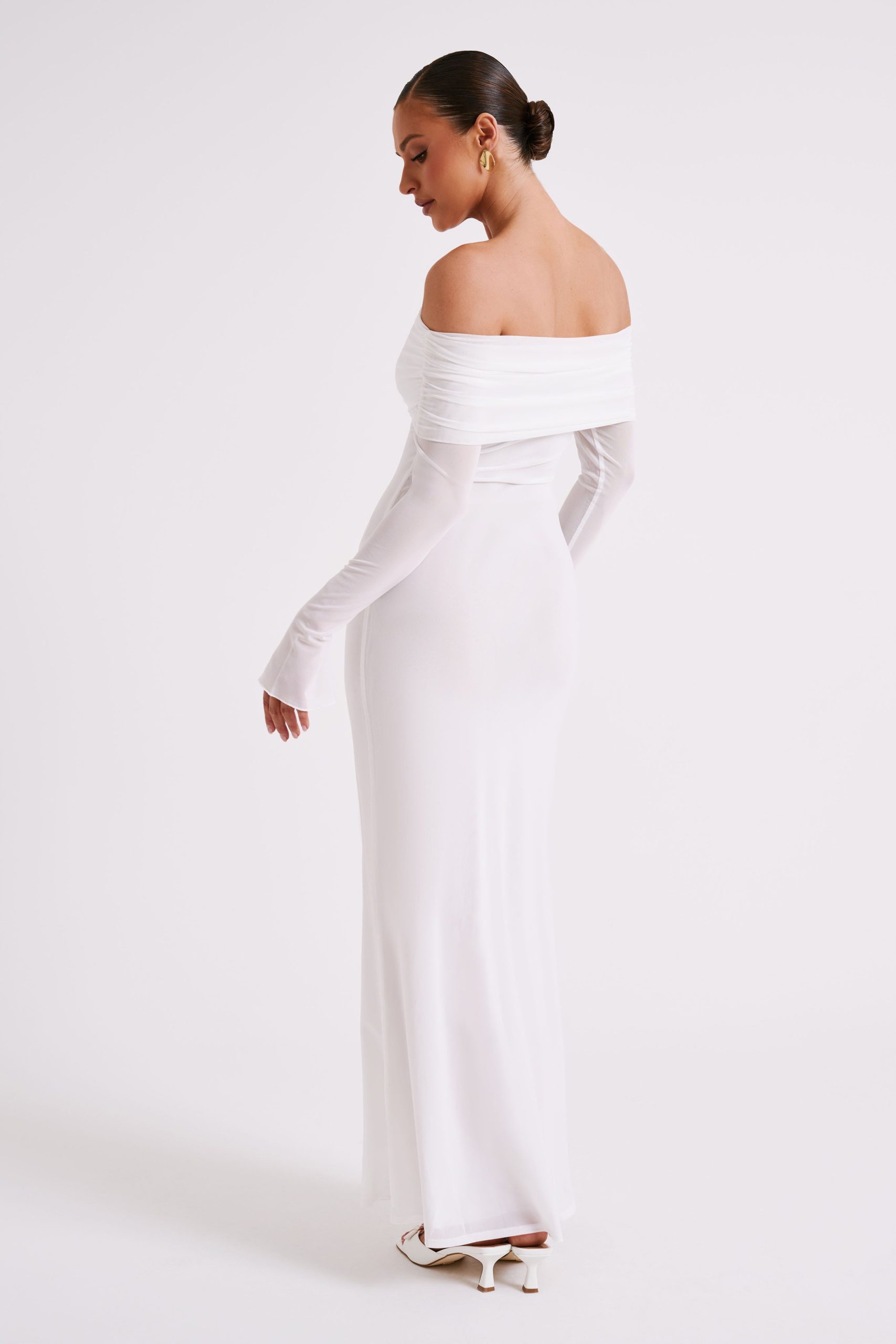 Josie Off Shoulder Mesh Maxi Dress - Ivory - Image 5