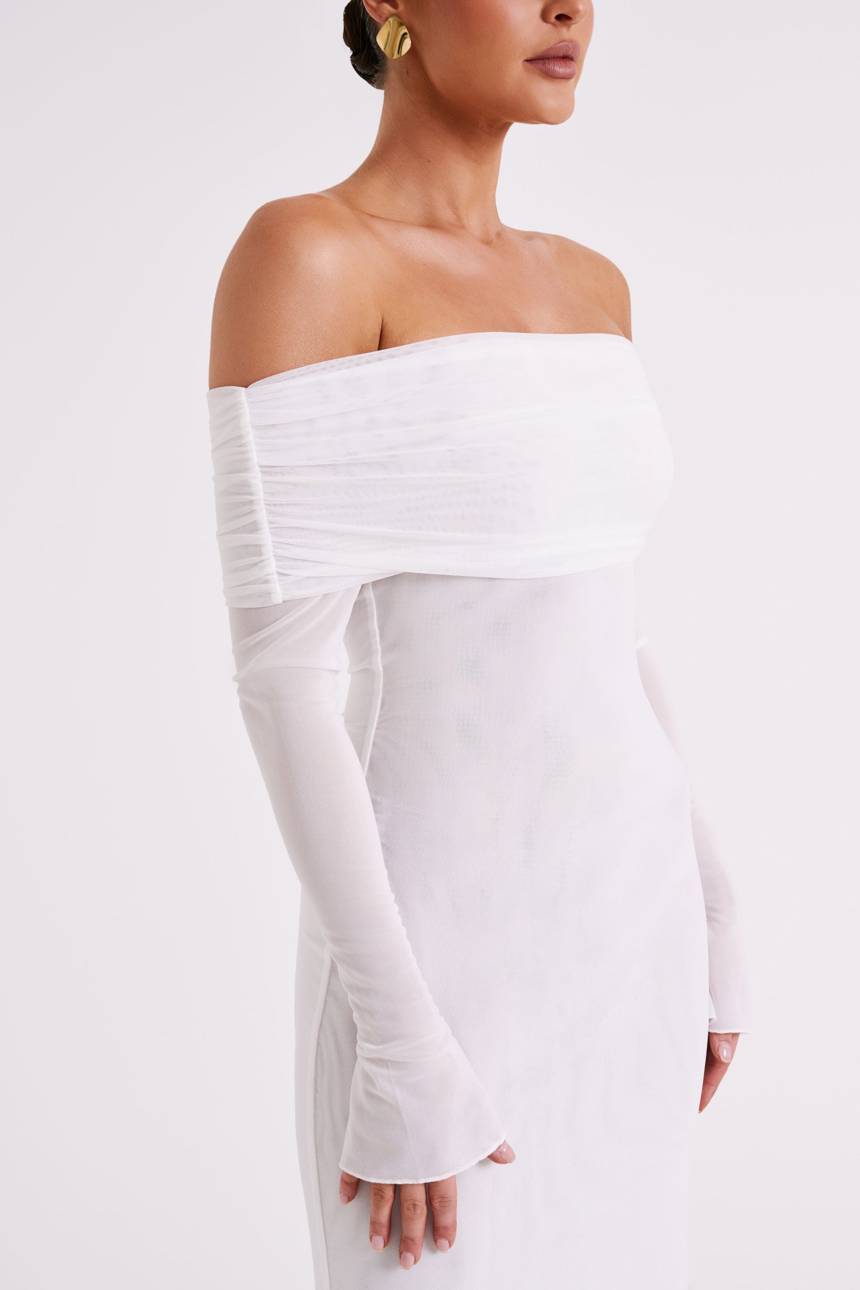 Josie Off Shoulder Mesh Maxi Dress - Ivory - Image 2